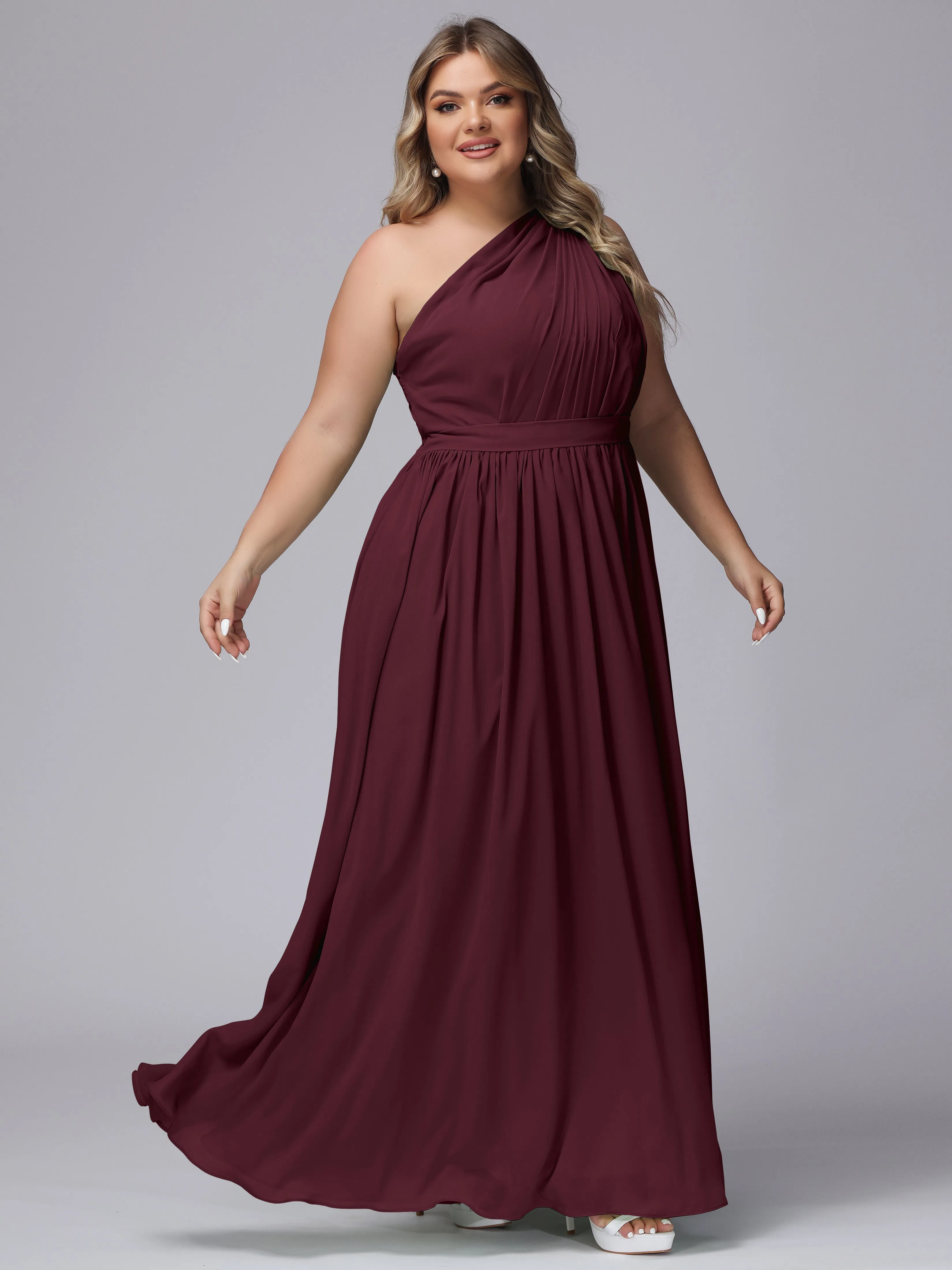One-shoulder Plus Size Chiffon Bridesmaid Dresses