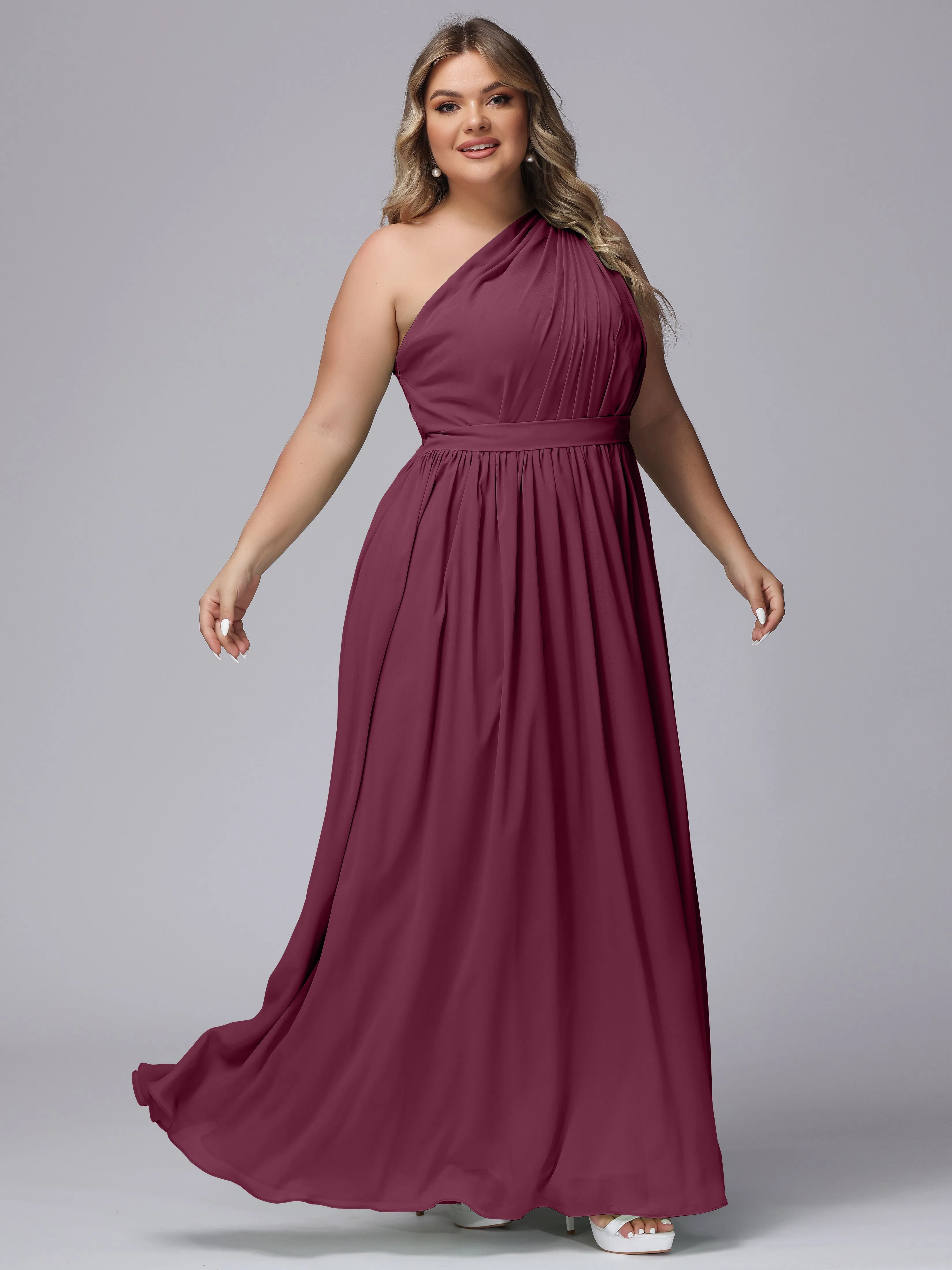 One-shoulder Plus Size Chiffon Bridesmaid Dresses