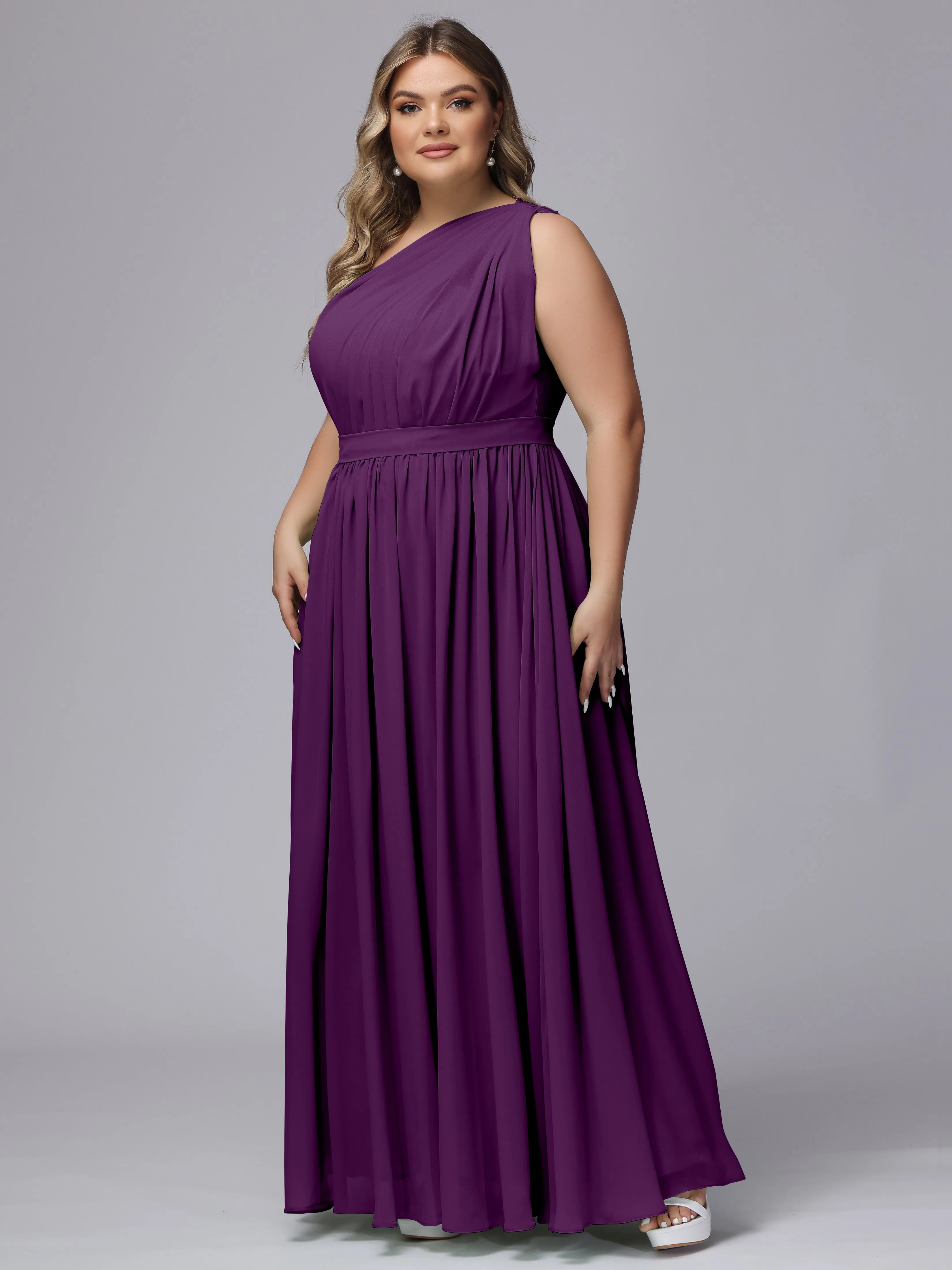 One-shoulder Plus Size Chiffon Bridesmaid Dresses