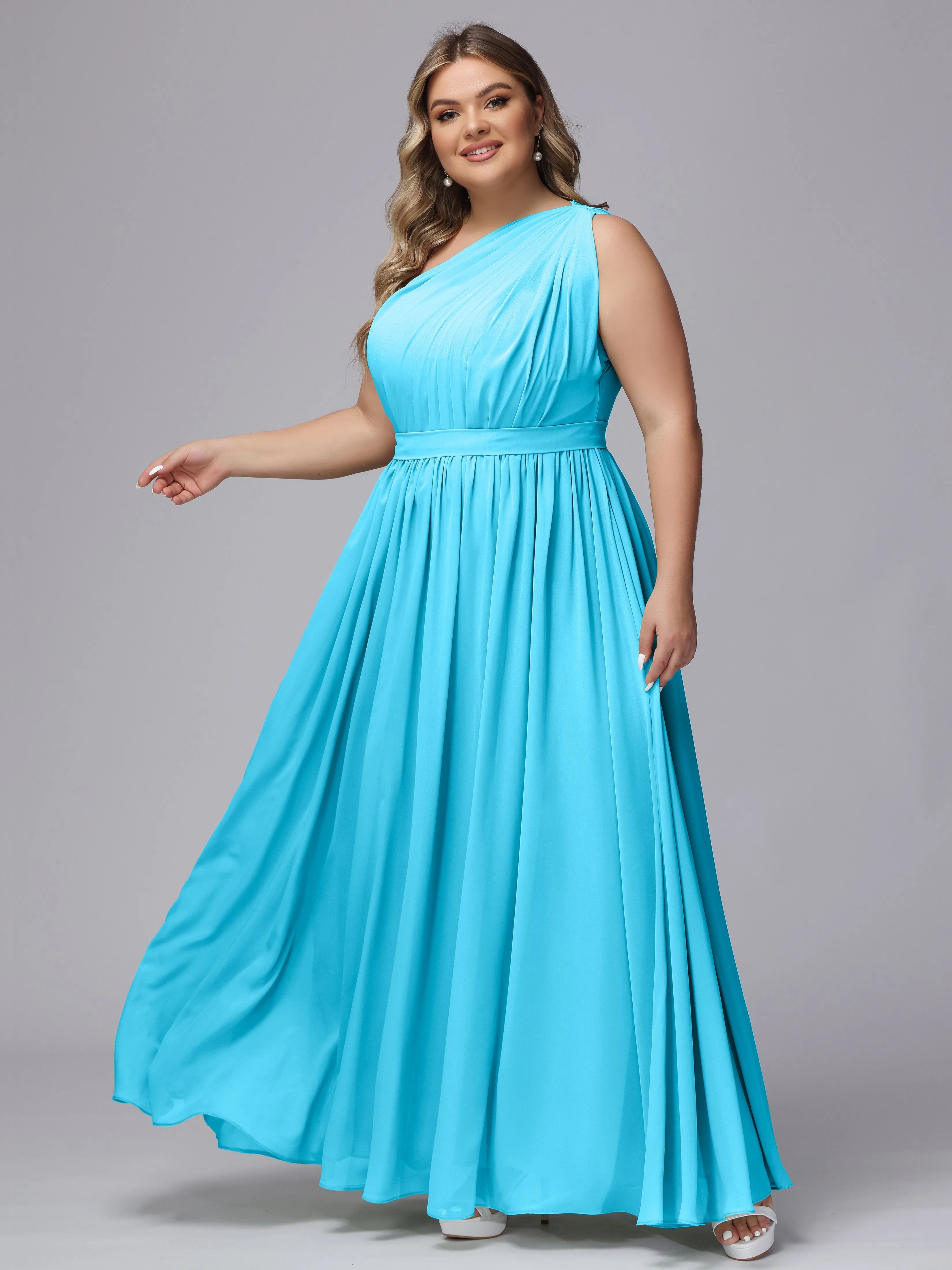 One-shoulder Plus Size Chiffon Bridesmaid Dresses
