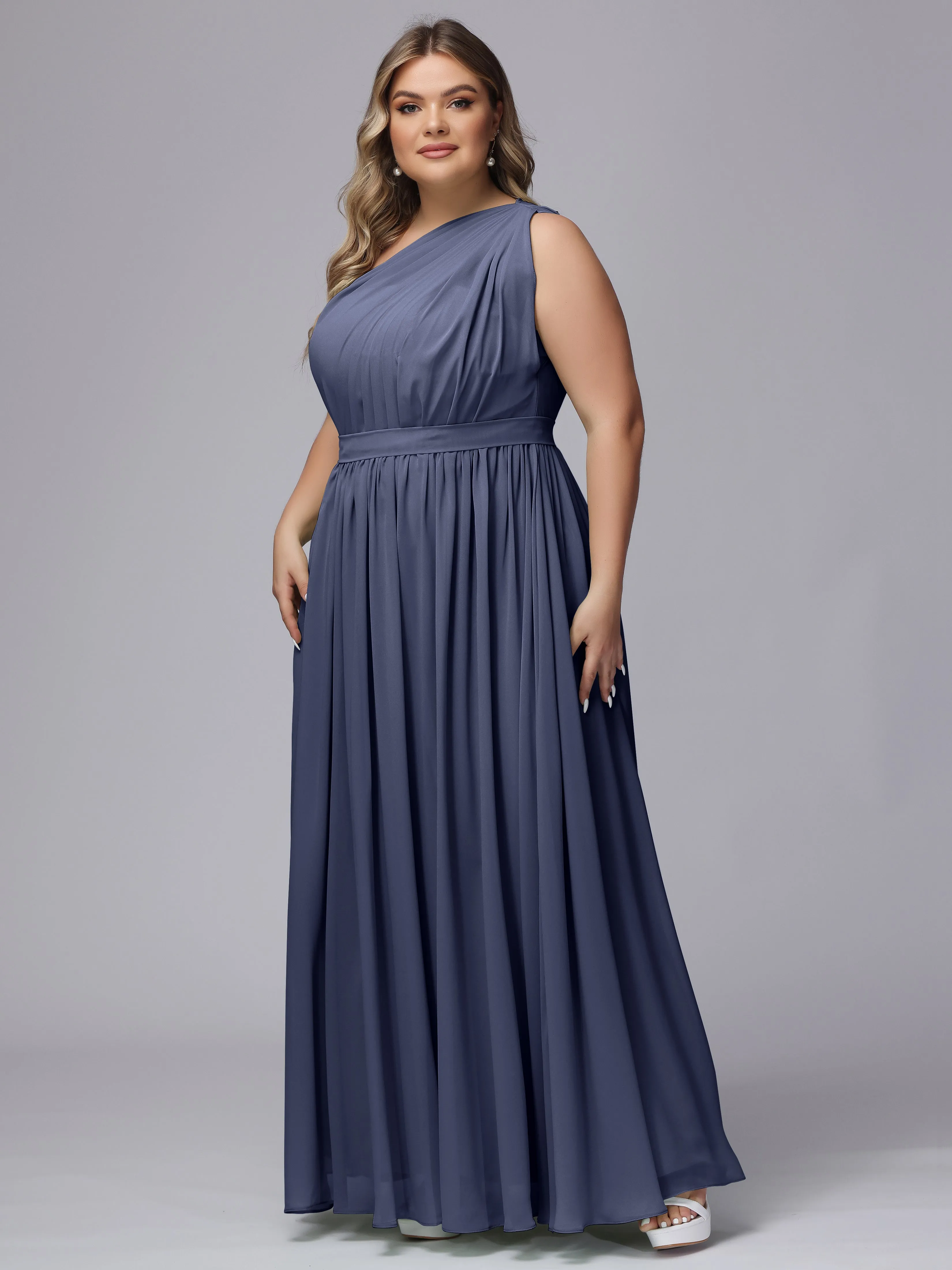 One-shoulder Plus Size Chiffon Bridesmaid Dresses