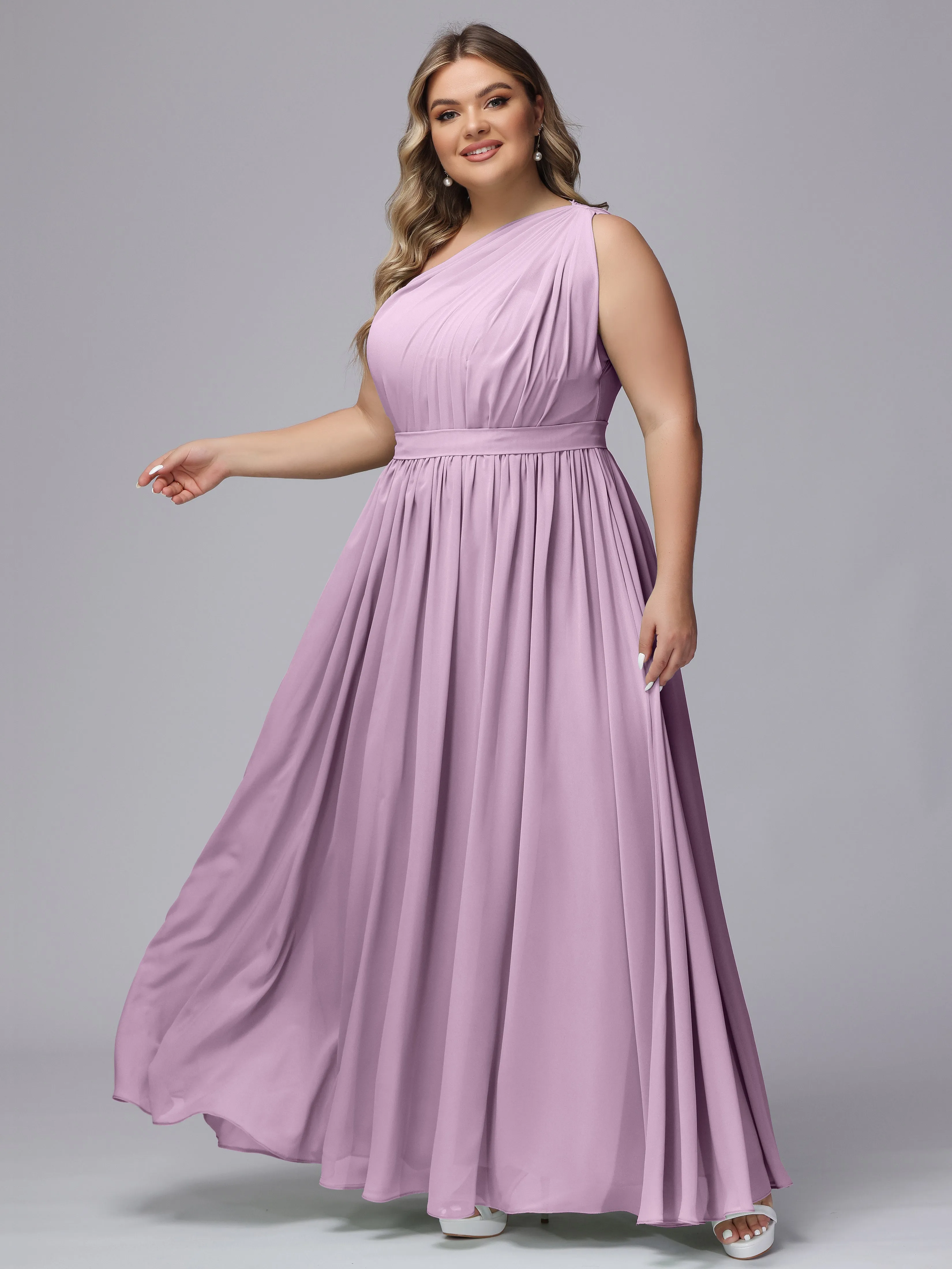 One-shoulder Plus Size Chiffon Bridesmaid Dresses