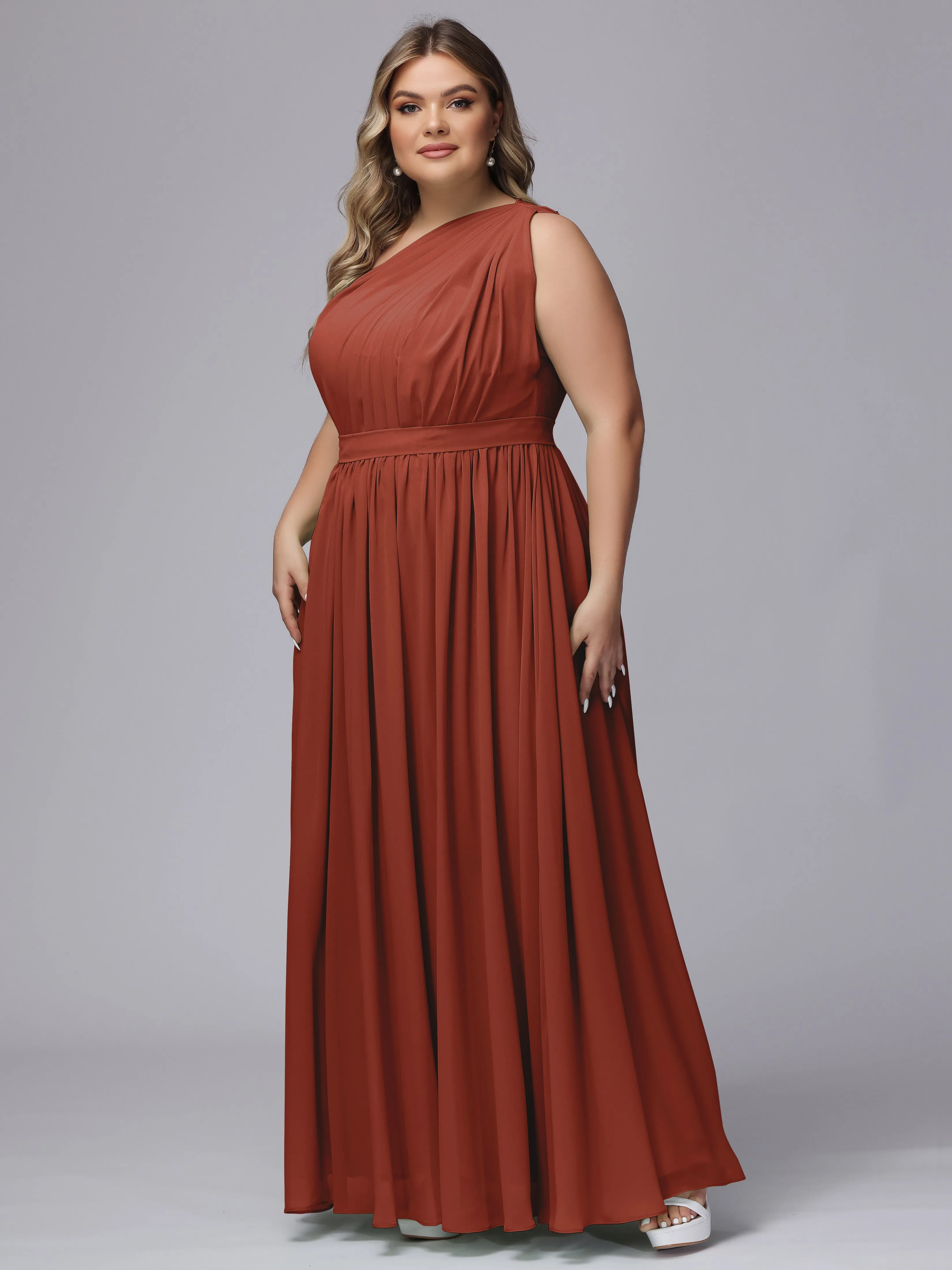 One-shoulder Plus Size Chiffon Bridesmaid Dresses
