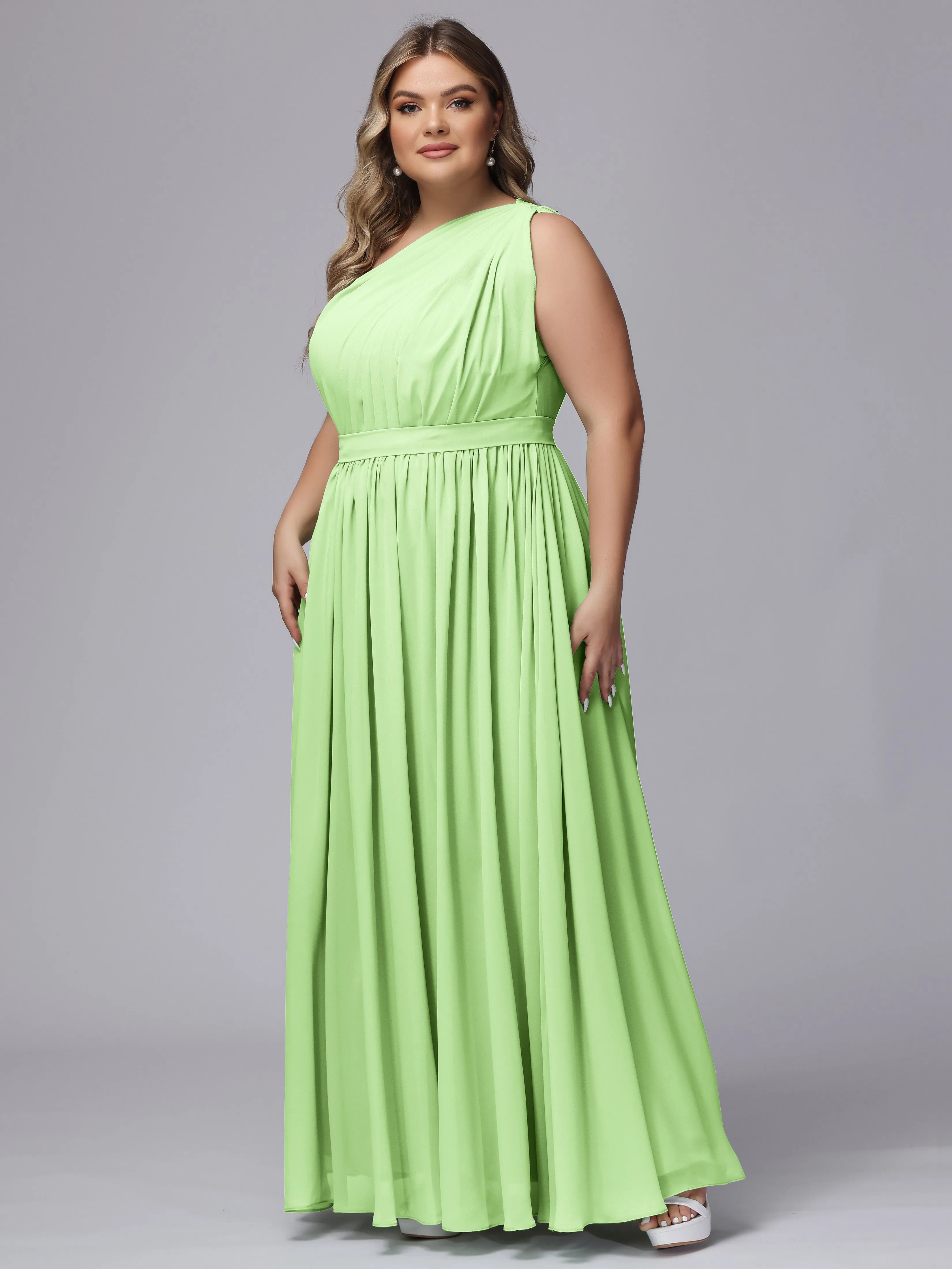 One-shoulder Plus Size Chiffon Bridesmaid Dresses