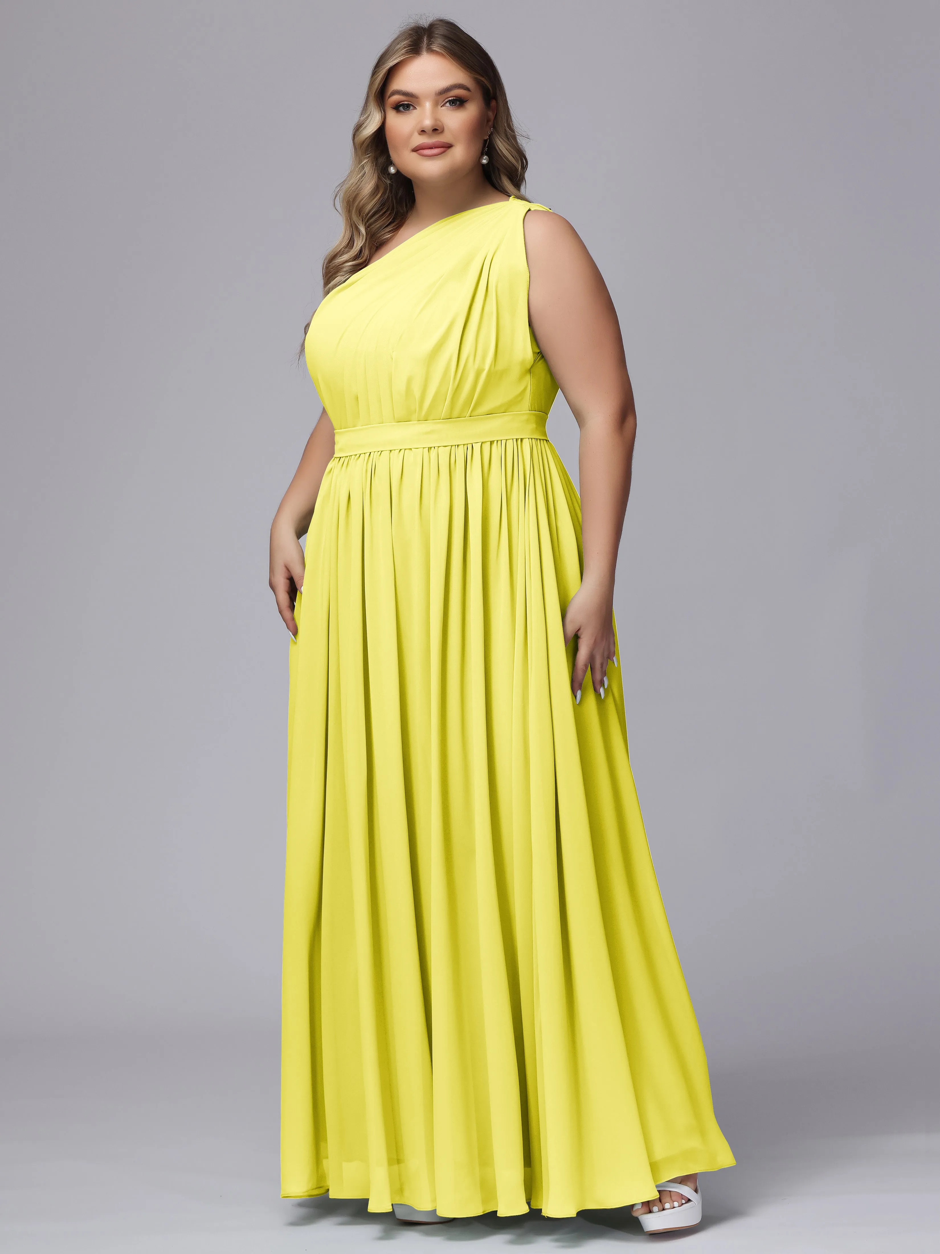 One-shoulder Plus Size Chiffon Bridesmaid Dresses
