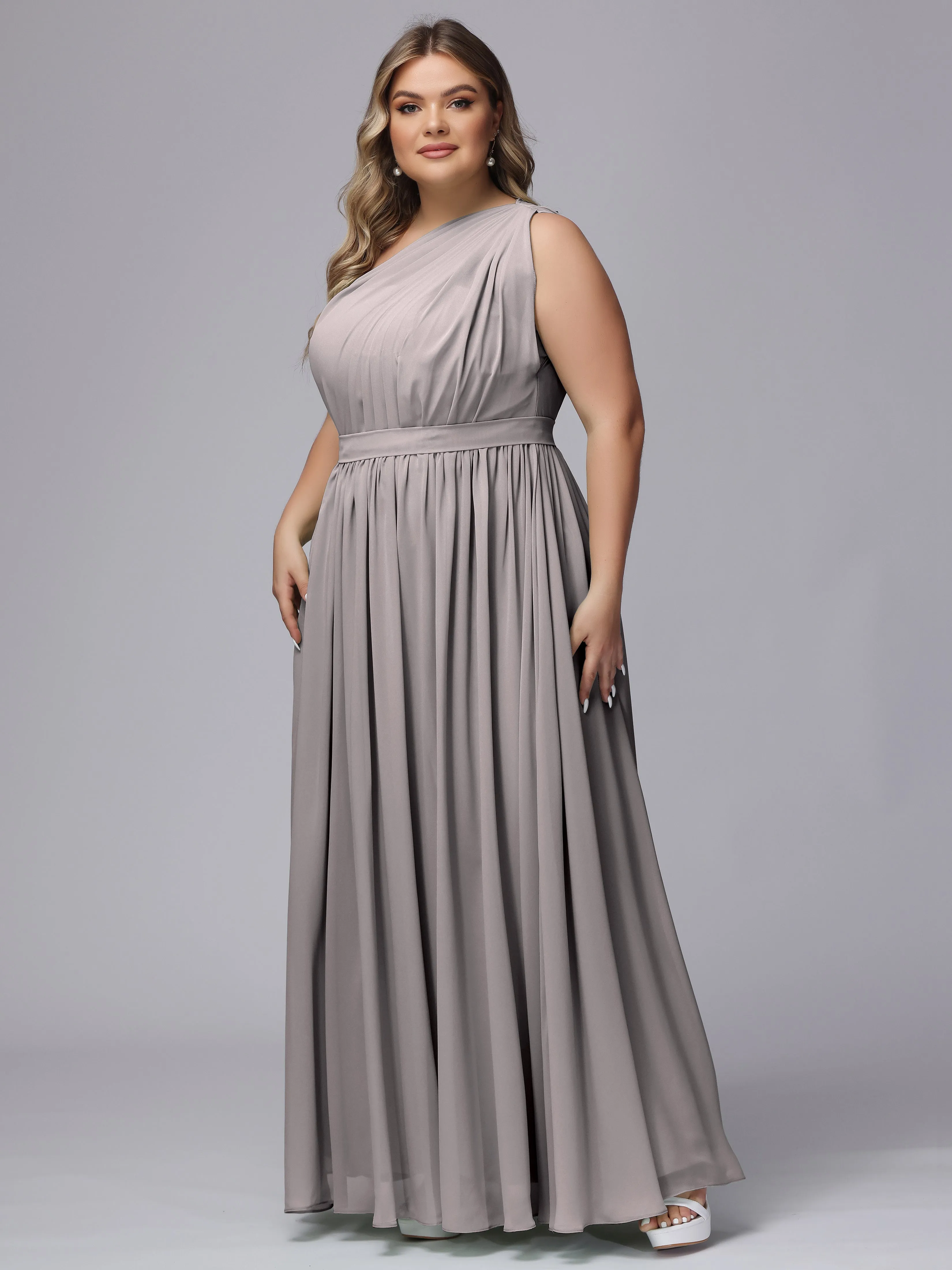 One-shoulder Plus Size Chiffon Bridesmaid Dresses
