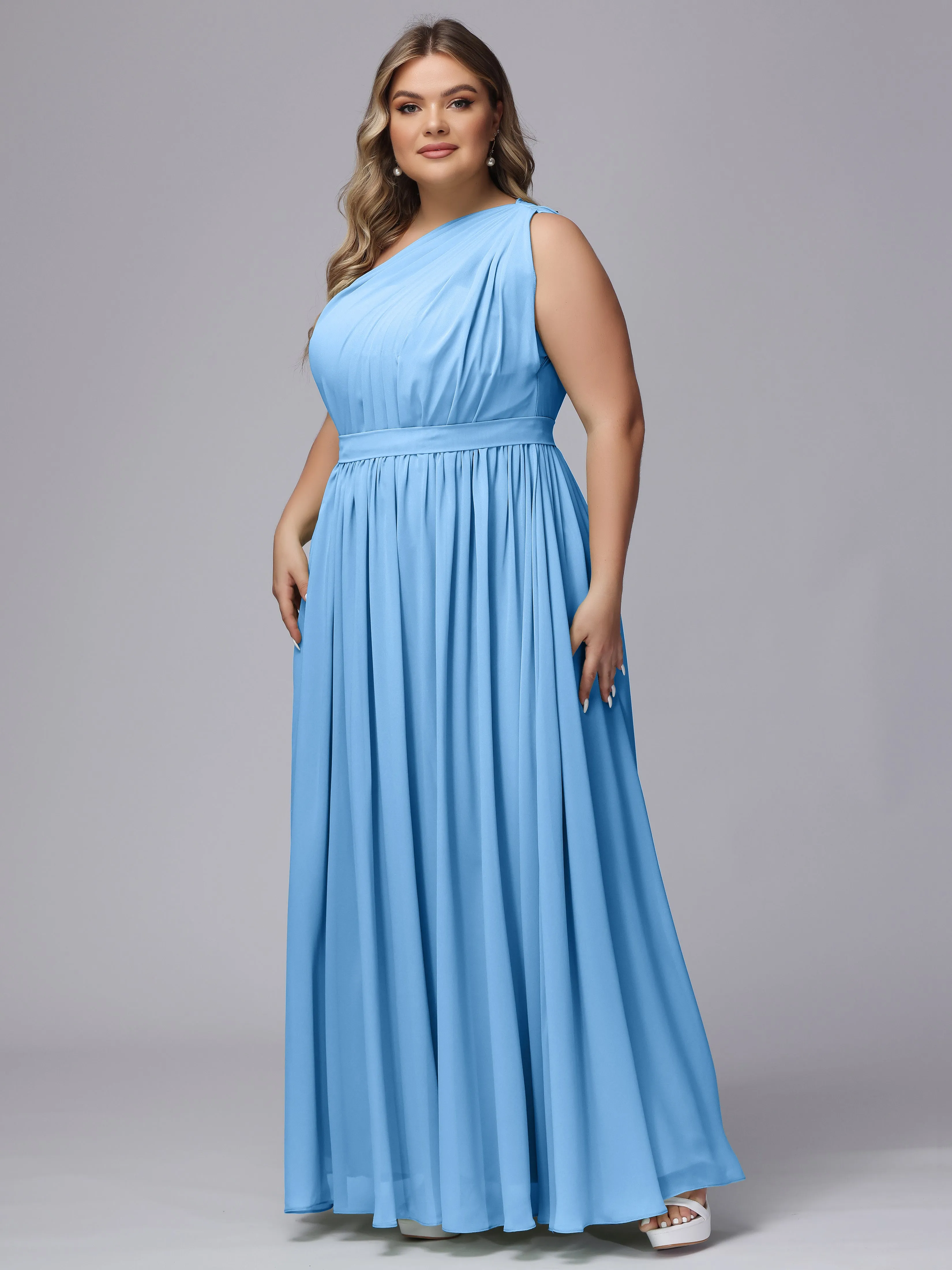 One-shoulder Plus Size Chiffon Bridesmaid Dresses