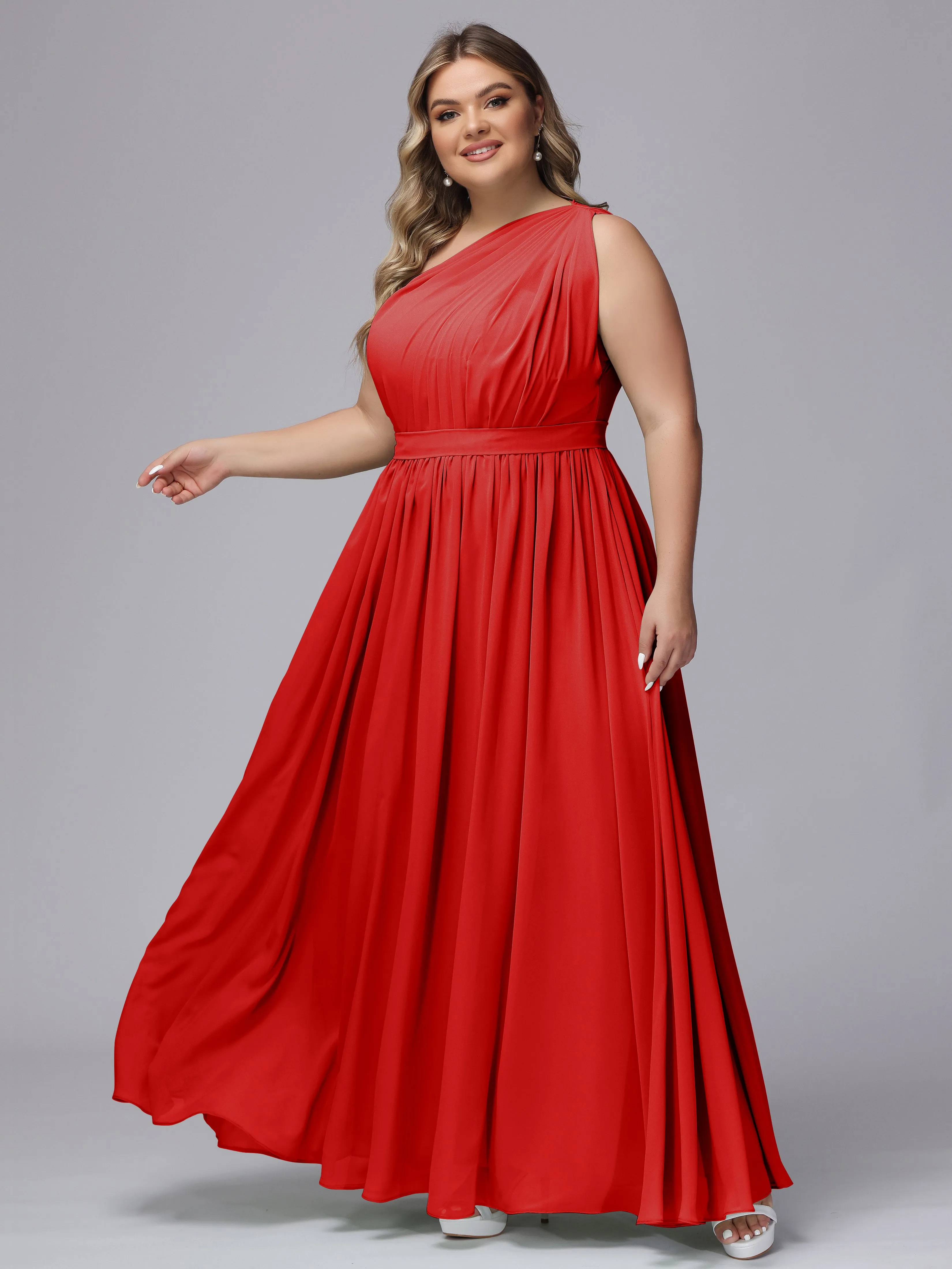 One-shoulder Plus Size Chiffon Bridesmaid Dresses