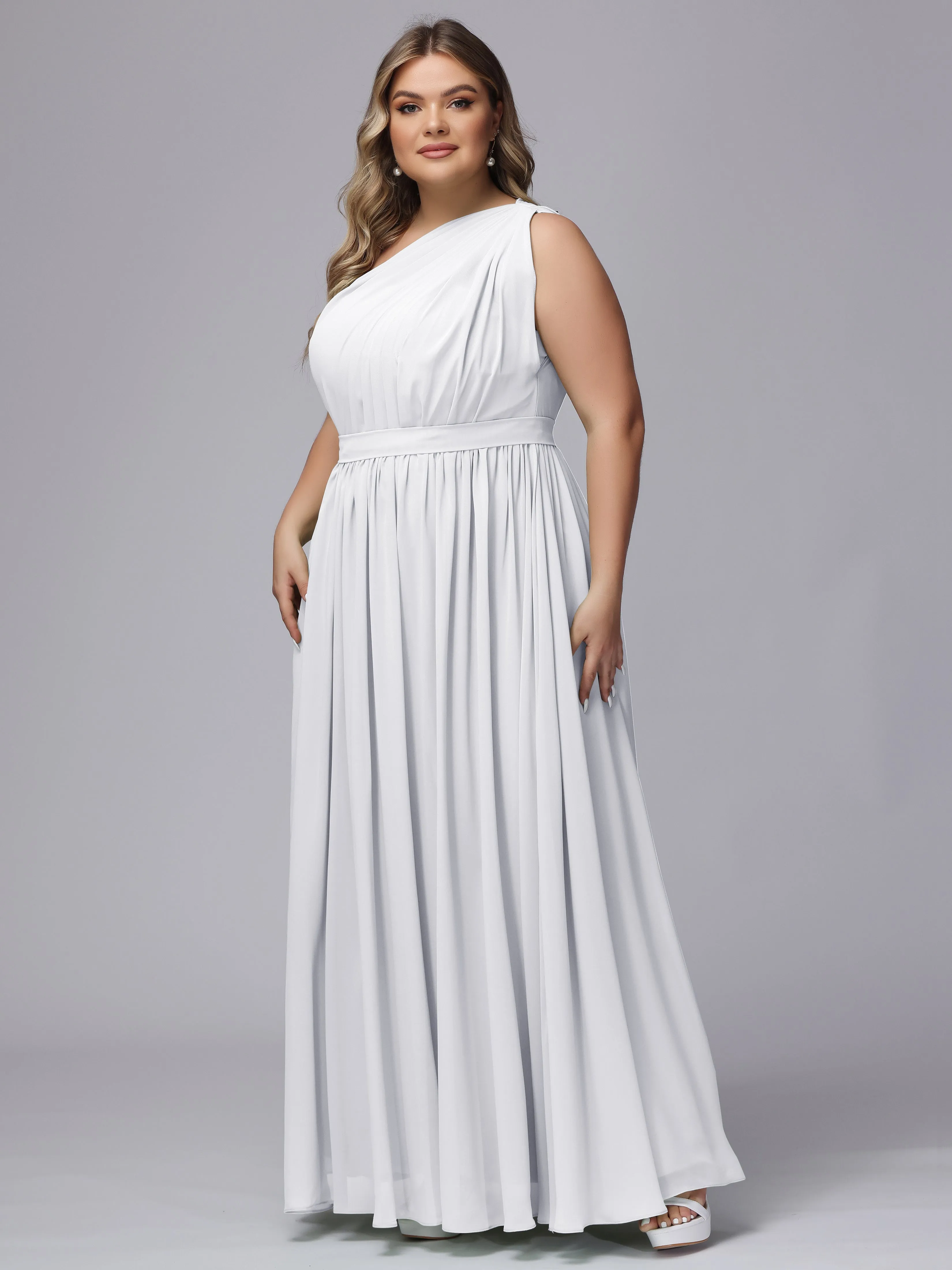 One-shoulder Plus Size Chiffon Bridesmaid Dresses