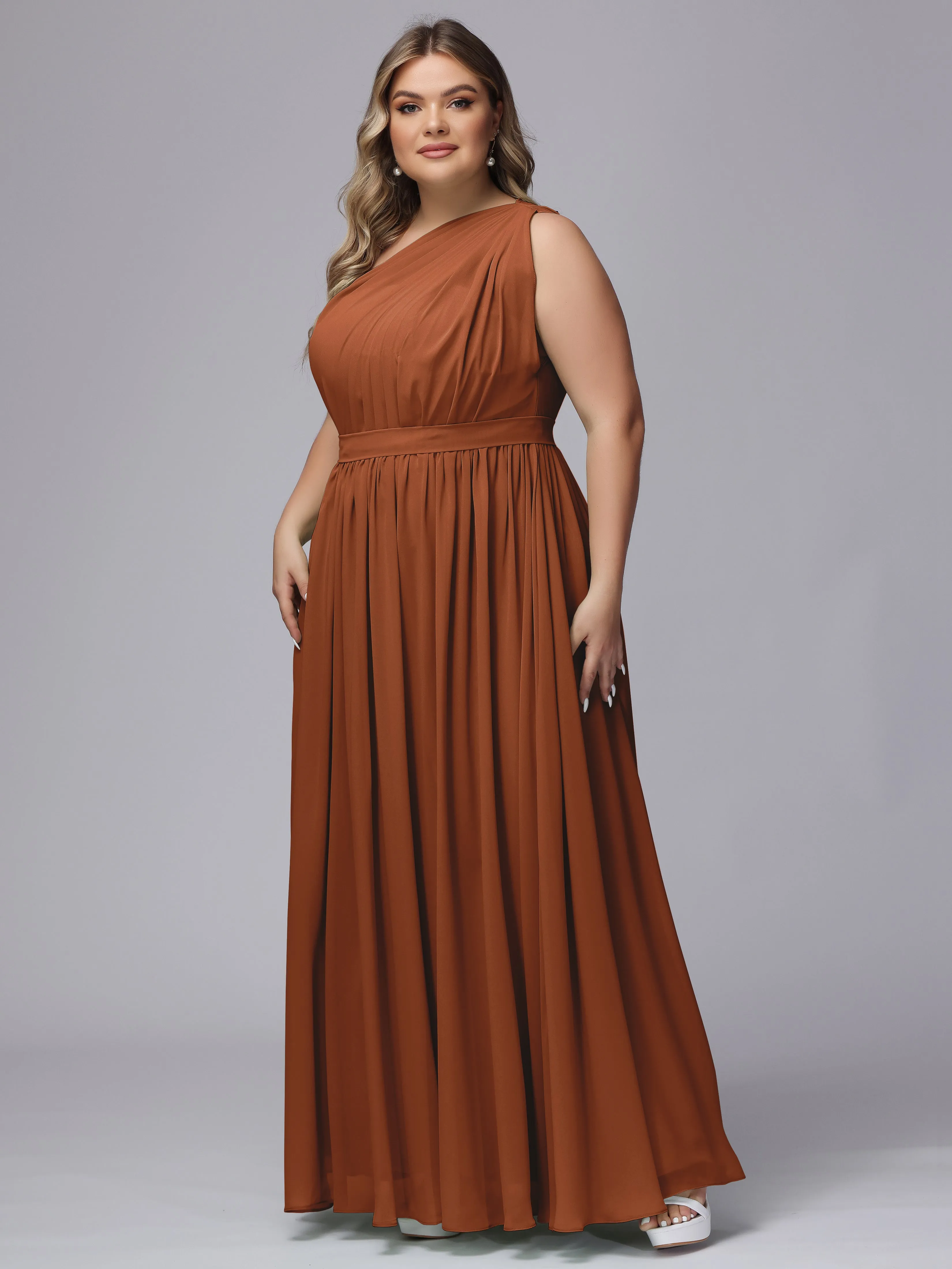 One-shoulder Plus Size Chiffon Bridesmaid Dresses