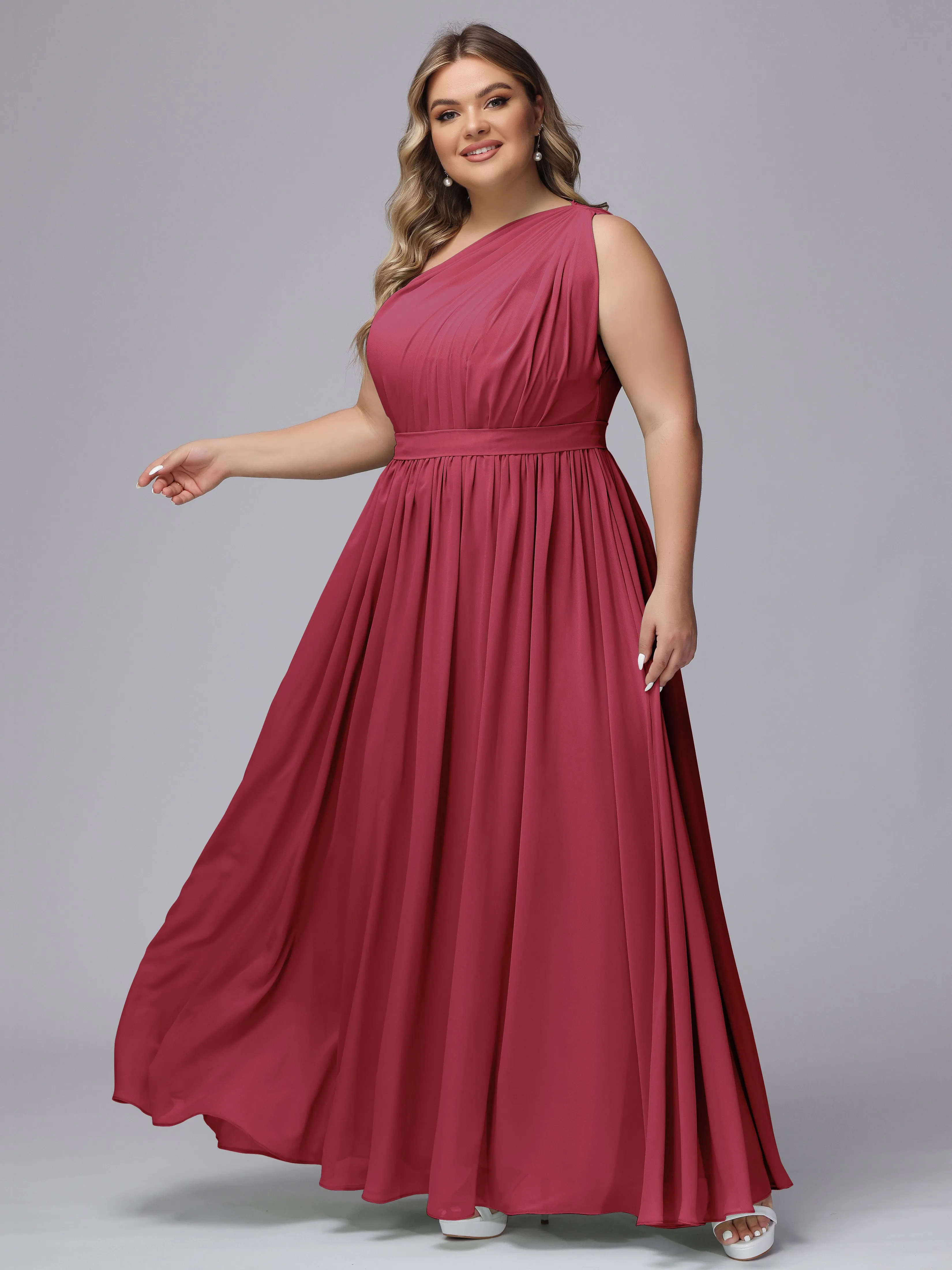 One-shoulder Plus Size Chiffon Bridesmaid Dresses