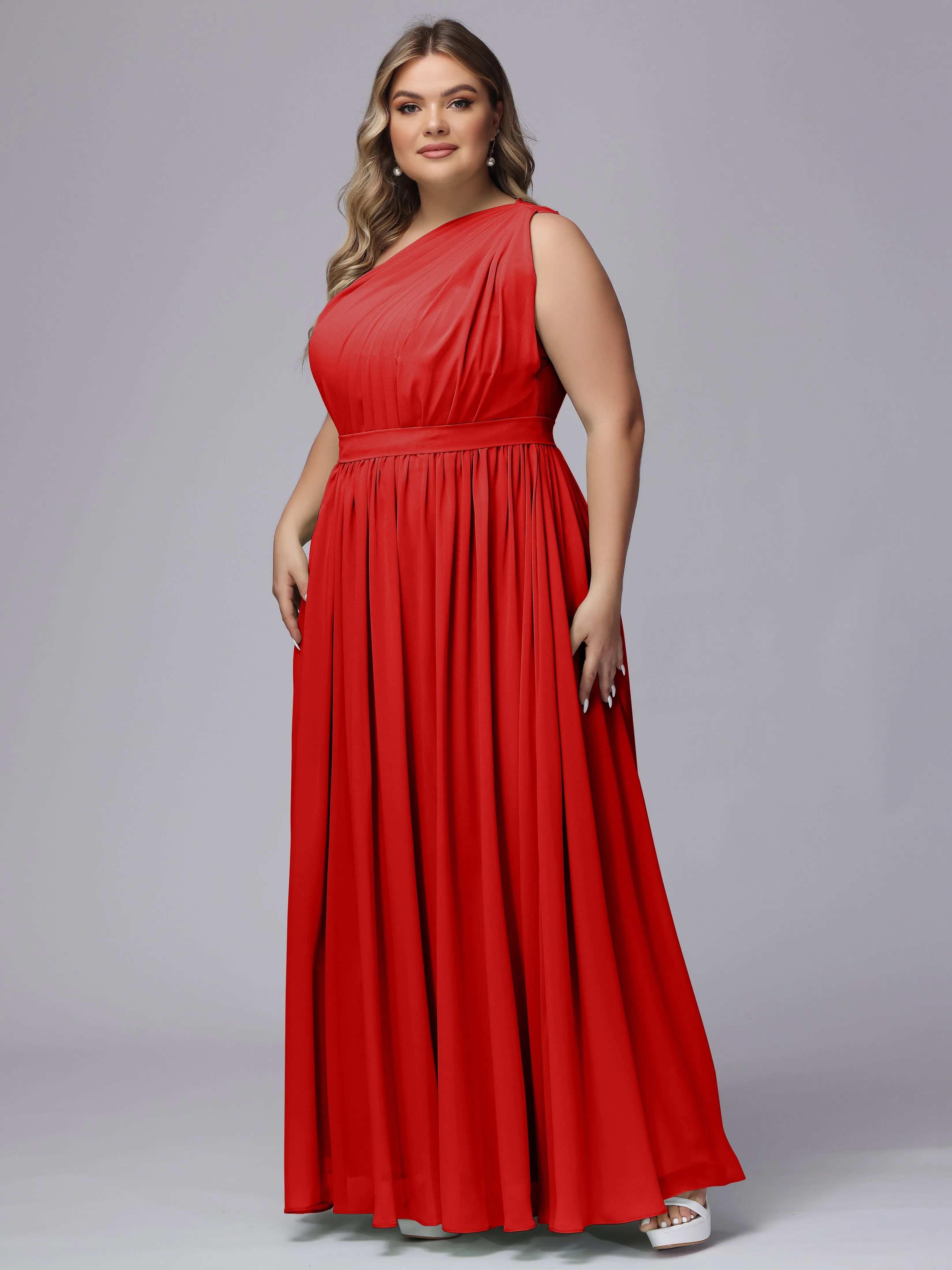 One-shoulder Plus Size Chiffon Bridesmaid Dresses
