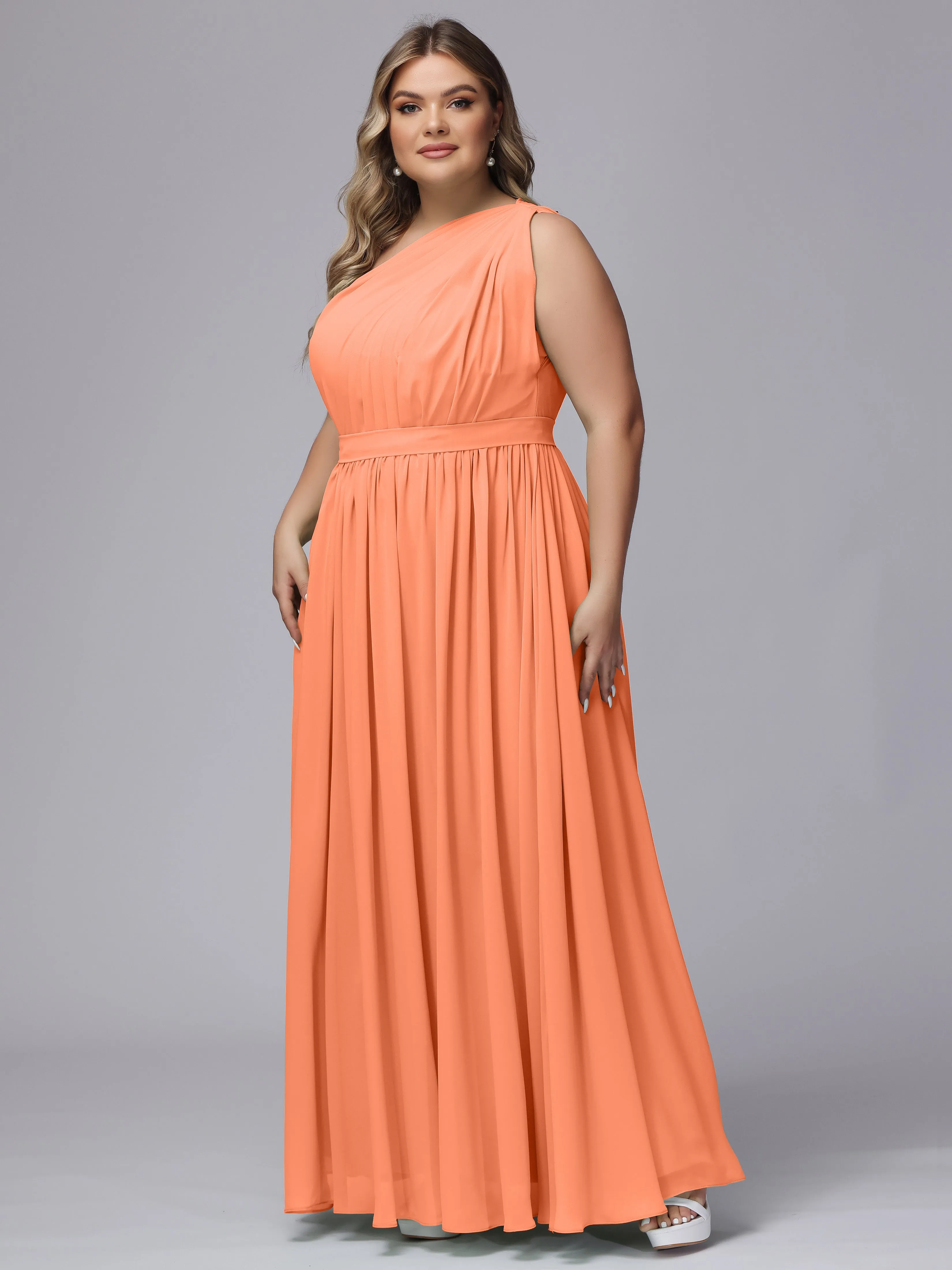 One-shoulder Plus Size Chiffon Bridesmaid Dresses