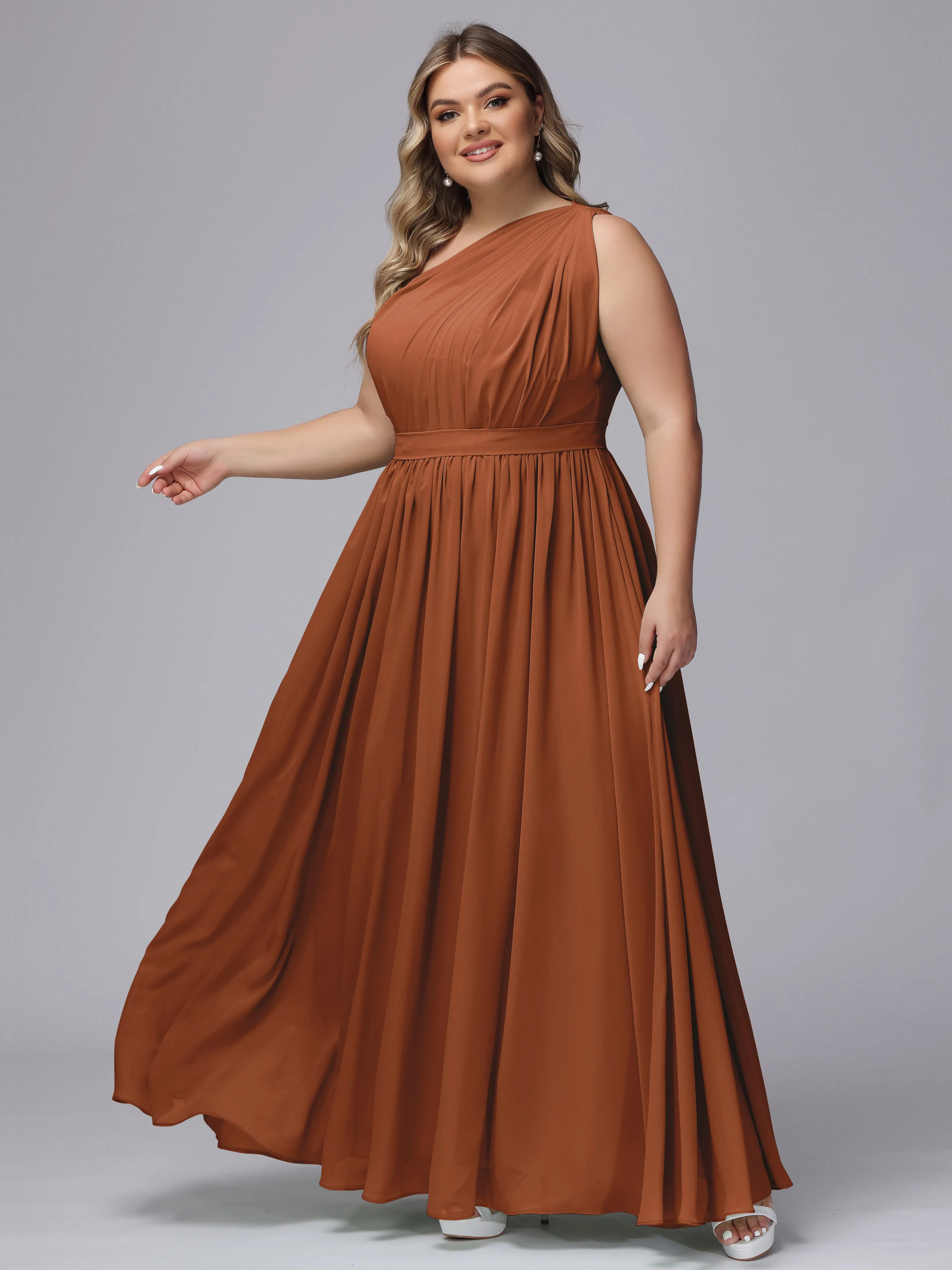 One-shoulder Plus Size Chiffon Bridesmaid Dresses