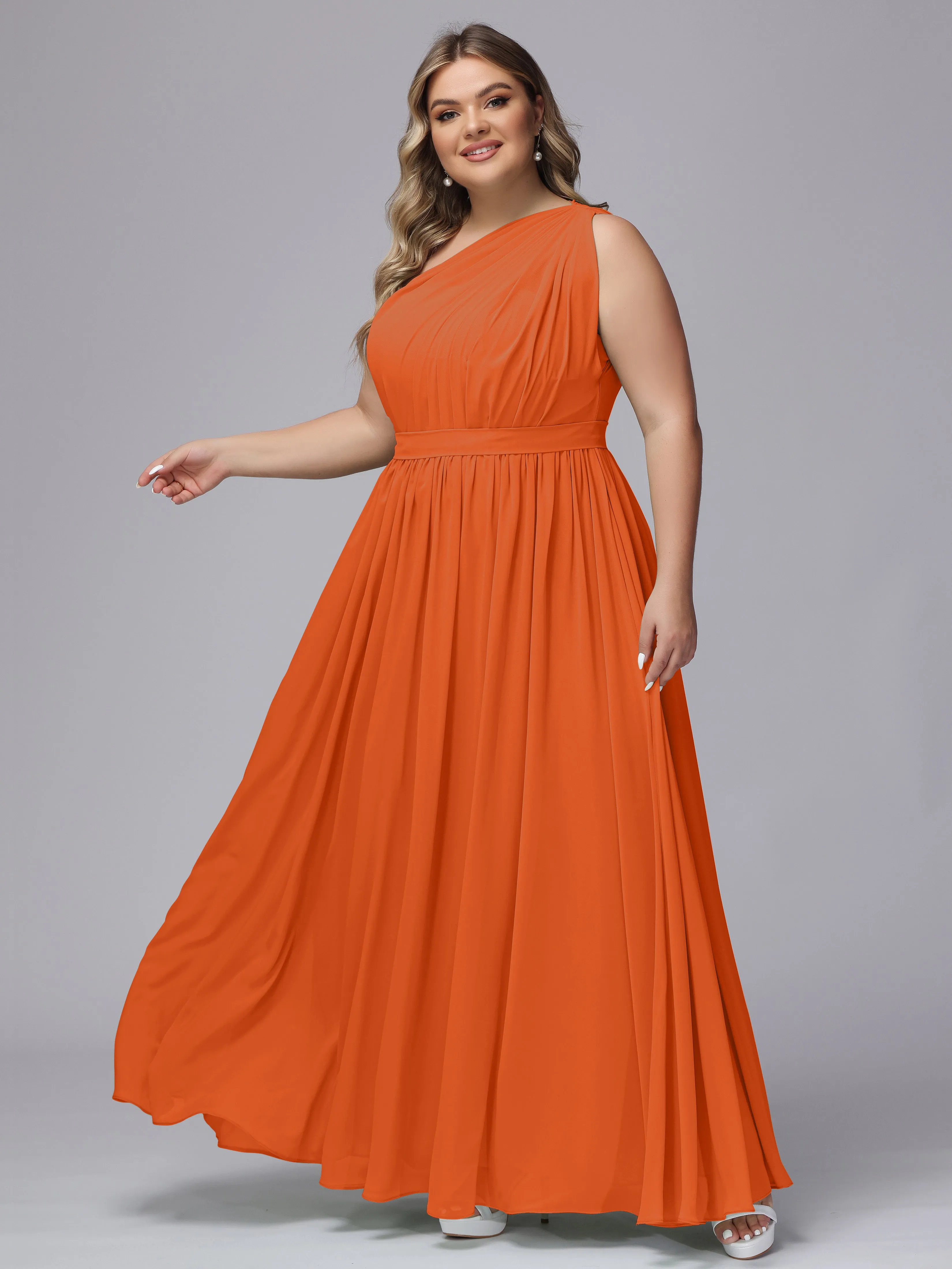 One-shoulder Plus Size Chiffon Bridesmaid Dresses