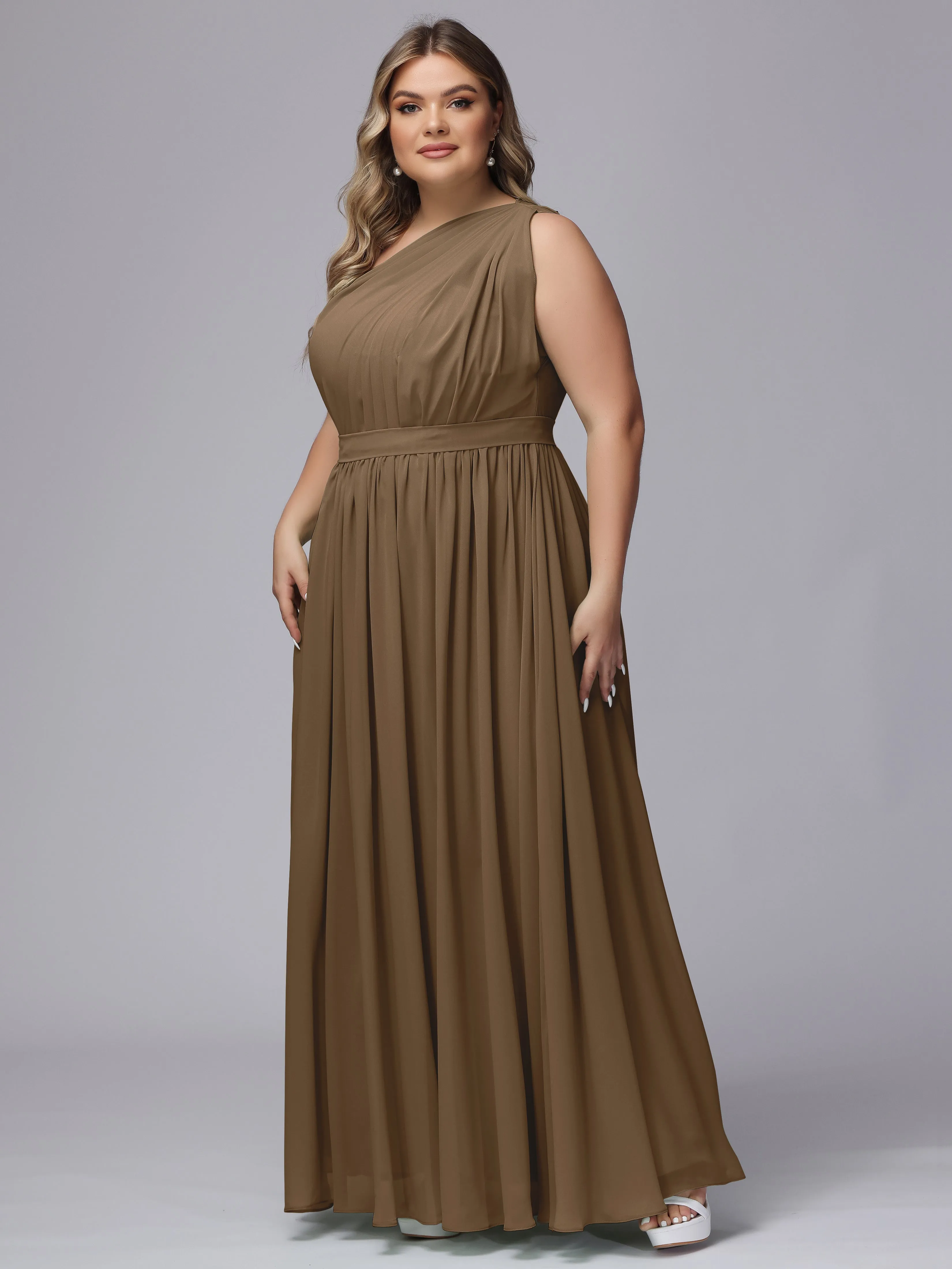 One-shoulder Plus Size Chiffon Bridesmaid Dresses