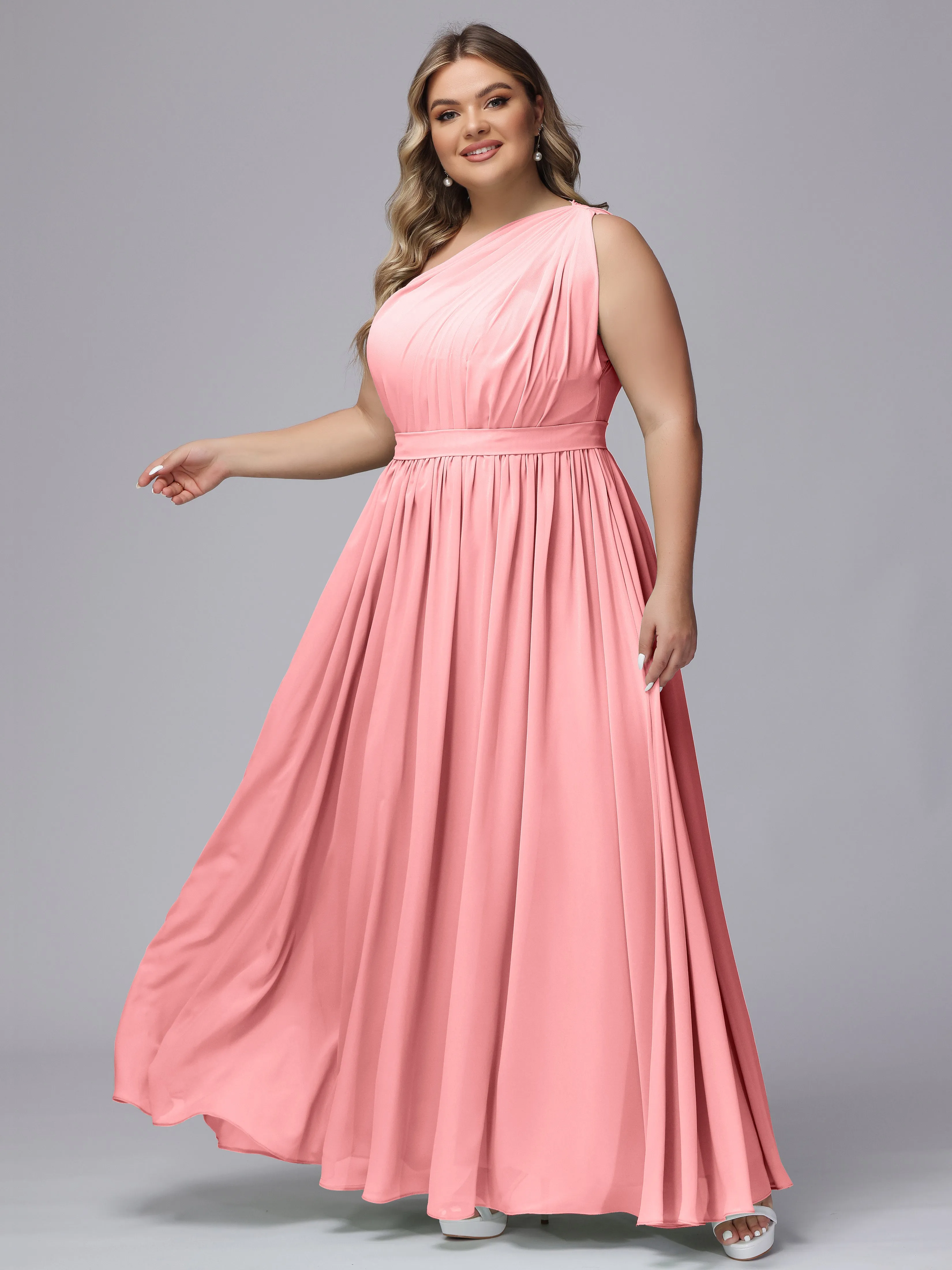 One-shoulder Plus Size Chiffon Bridesmaid Dresses