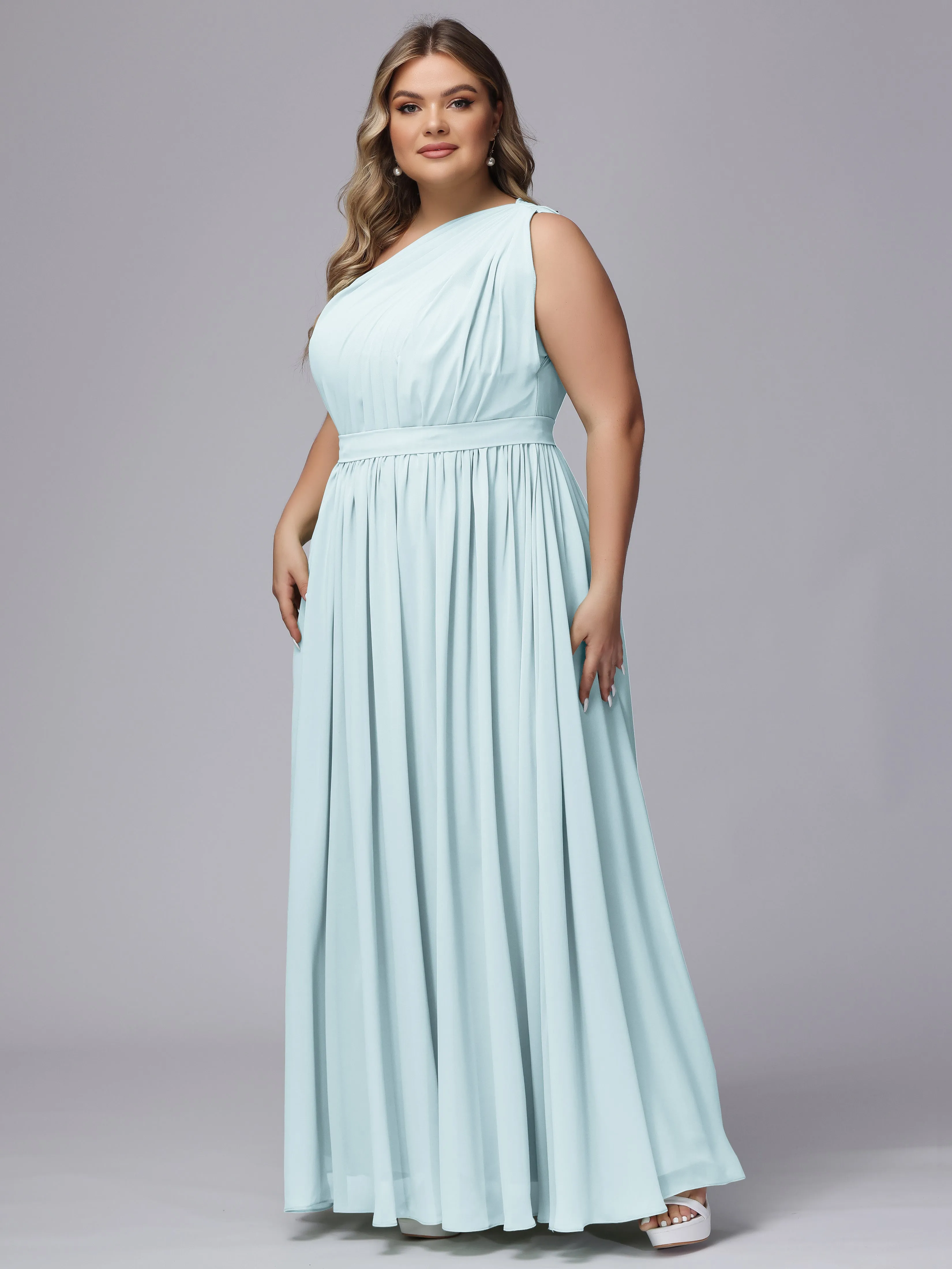 One-shoulder Plus Size Chiffon Bridesmaid Dresses