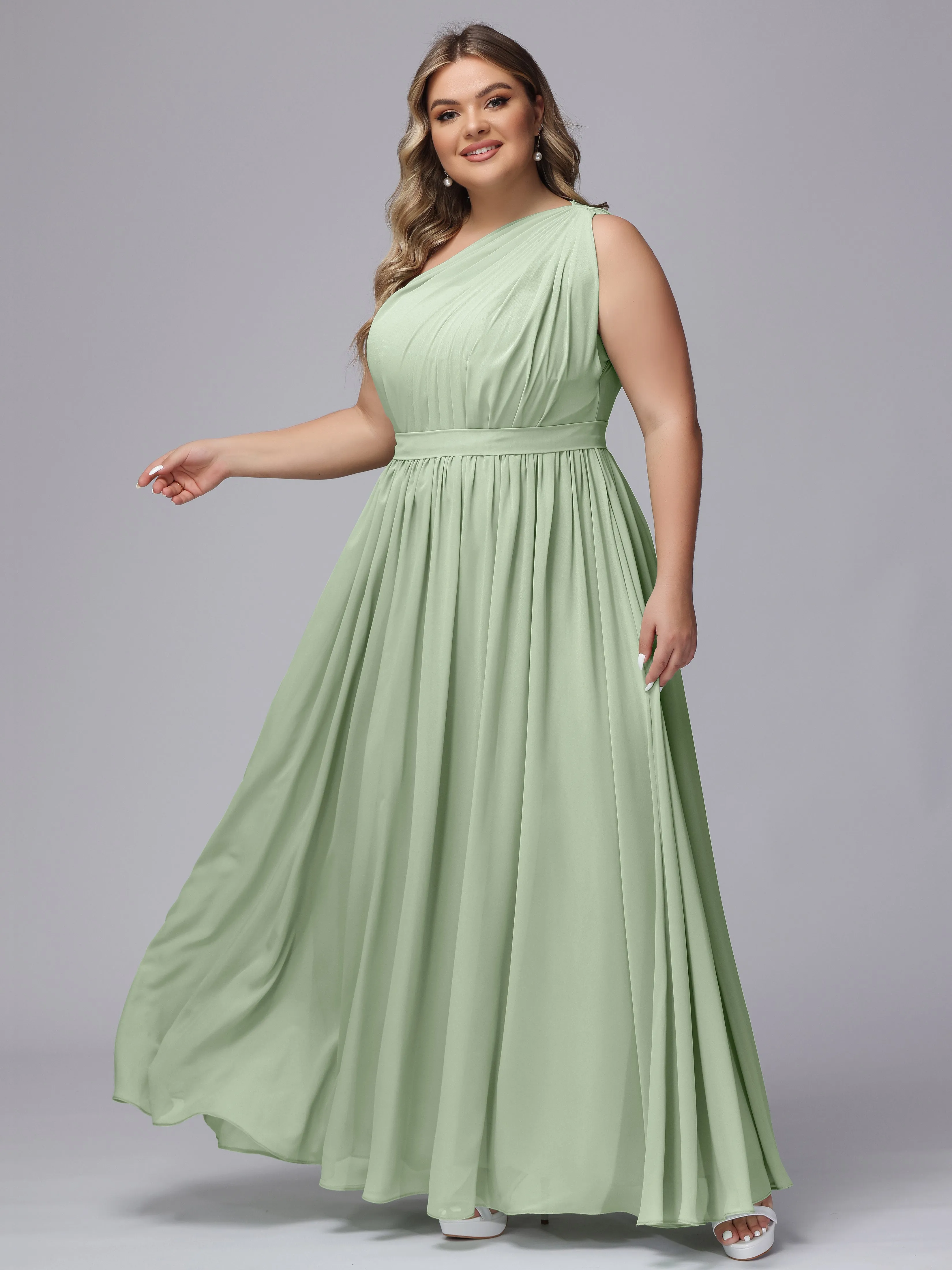 One-shoulder Plus Size Chiffon Bridesmaid Dresses