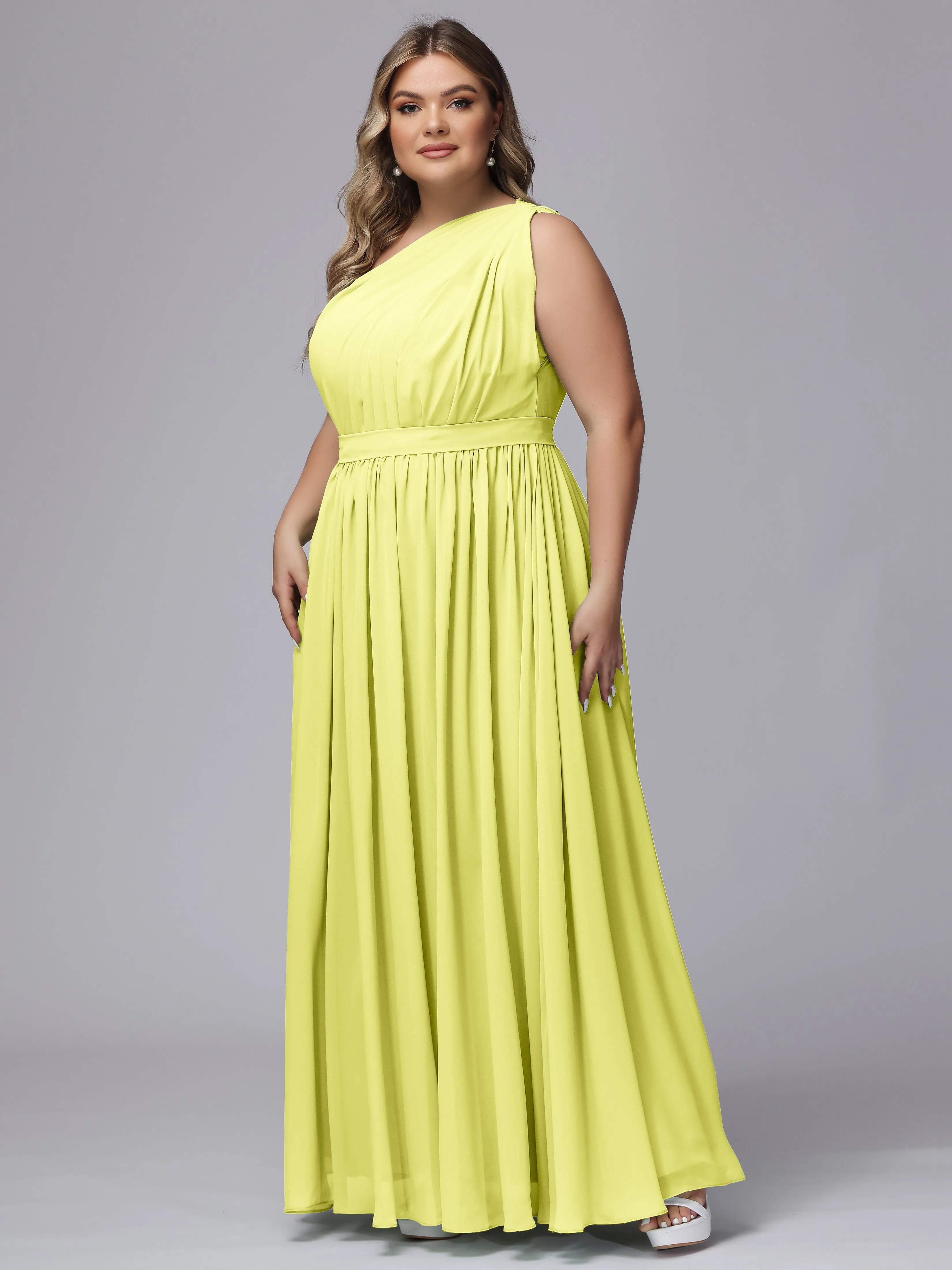 One-shoulder Plus Size Chiffon Bridesmaid Dresses