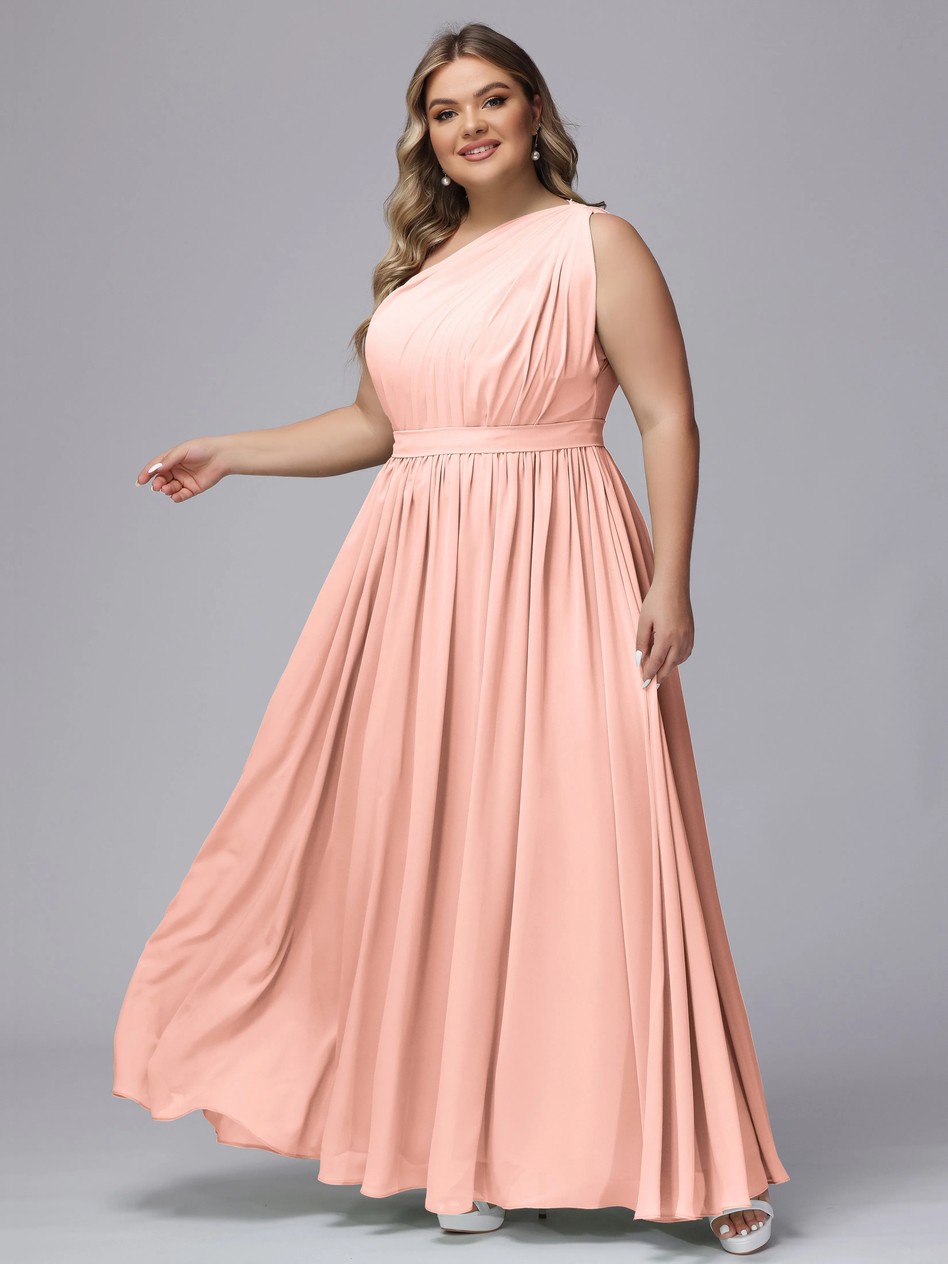 One-shoulder Plus Size Chiffon Bridesmaid Dresses
