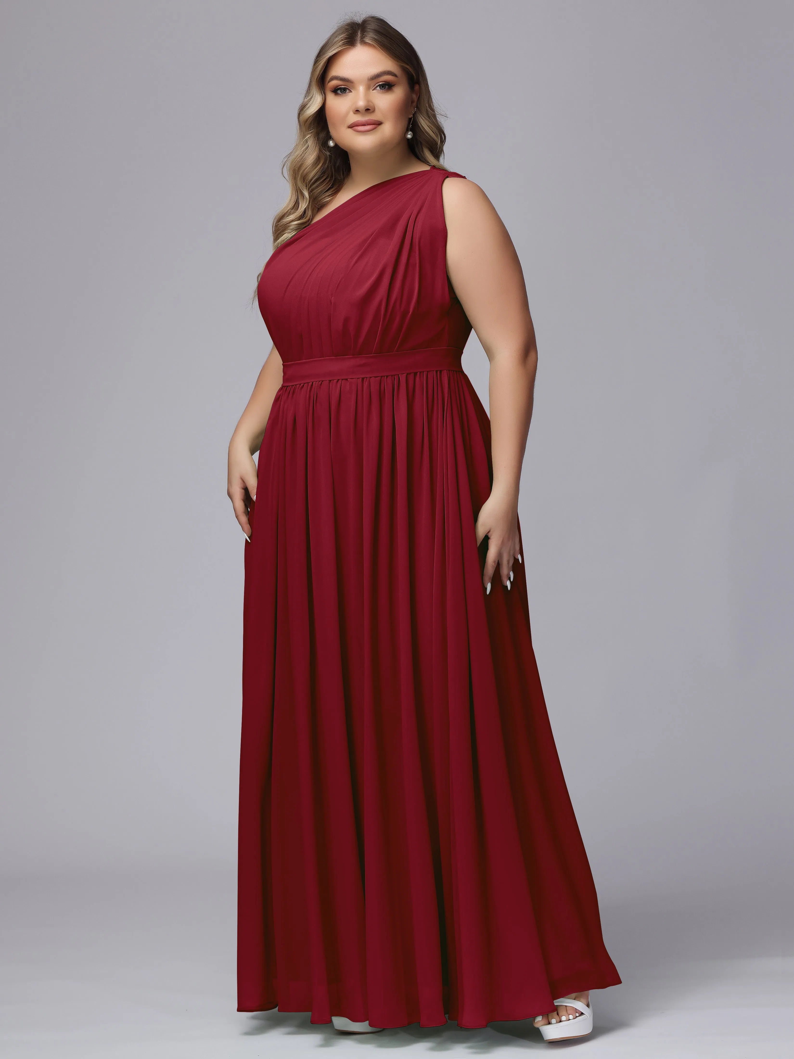 One-shoulder Plus Size Chiffon Bridesmaid Dresses