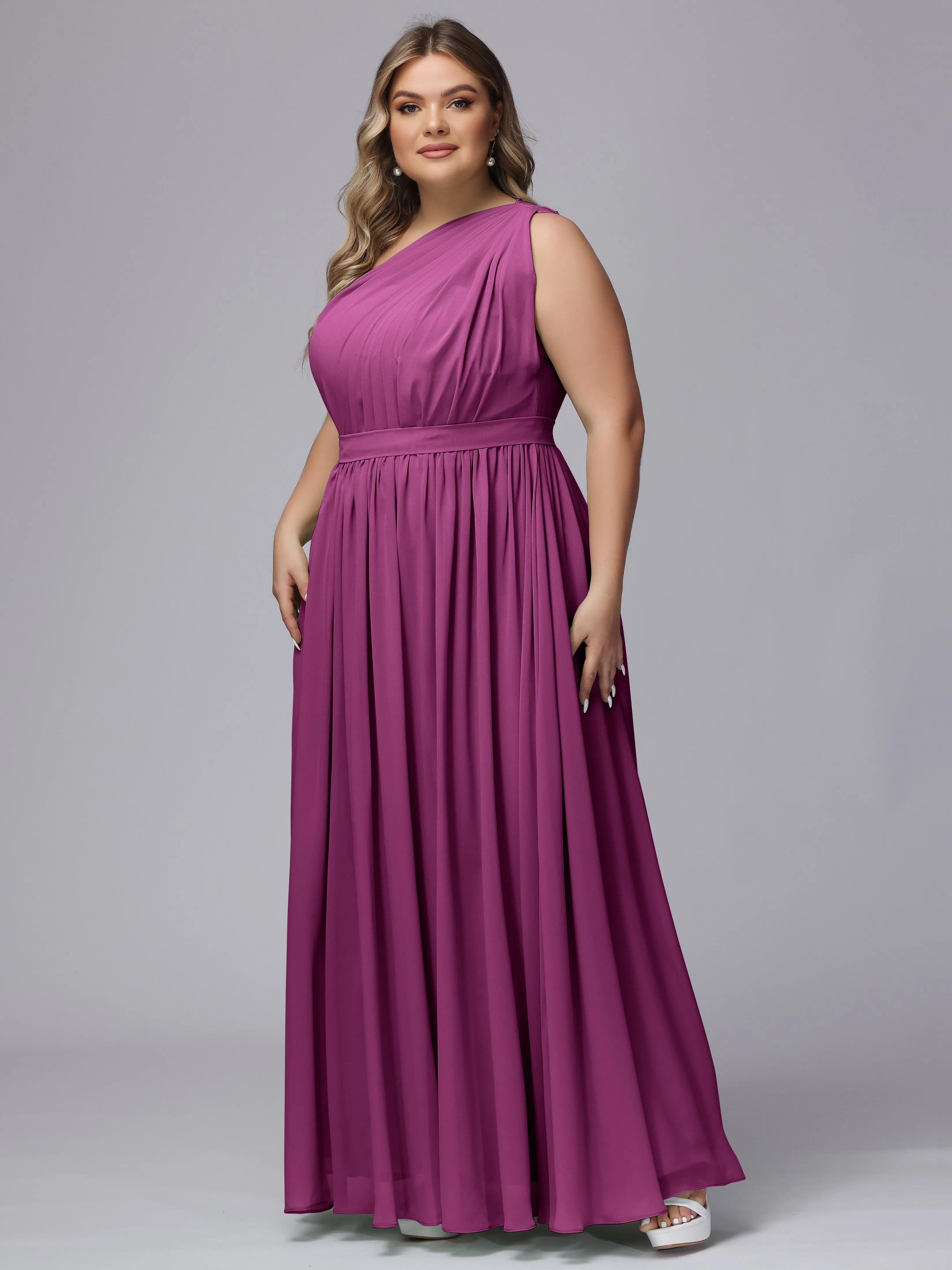 One-shoulder Plus Size Chiffon Bridesmaid Dresses