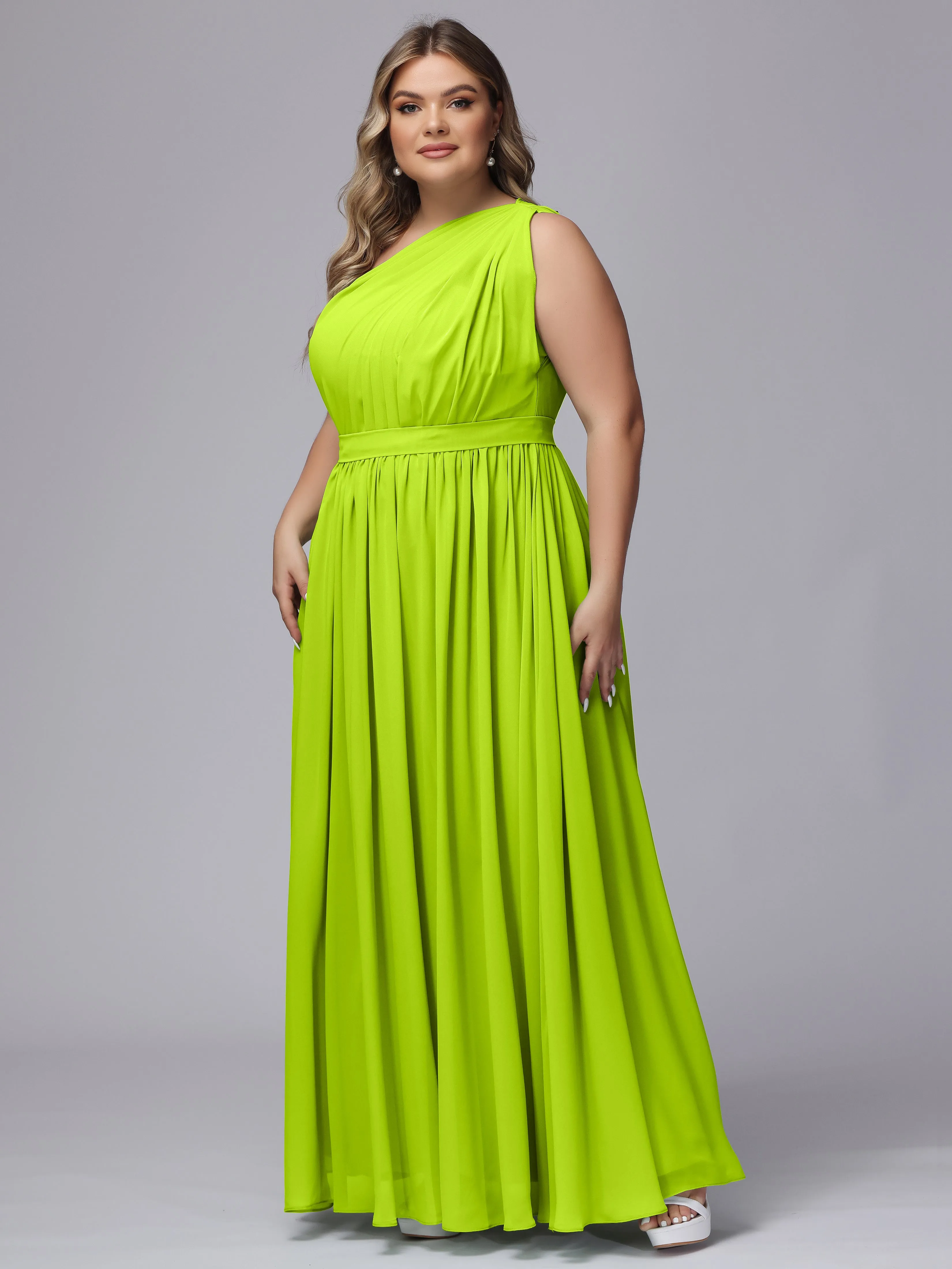 One-shoulder Plus Size Chiffon Bridesmaid Dresses