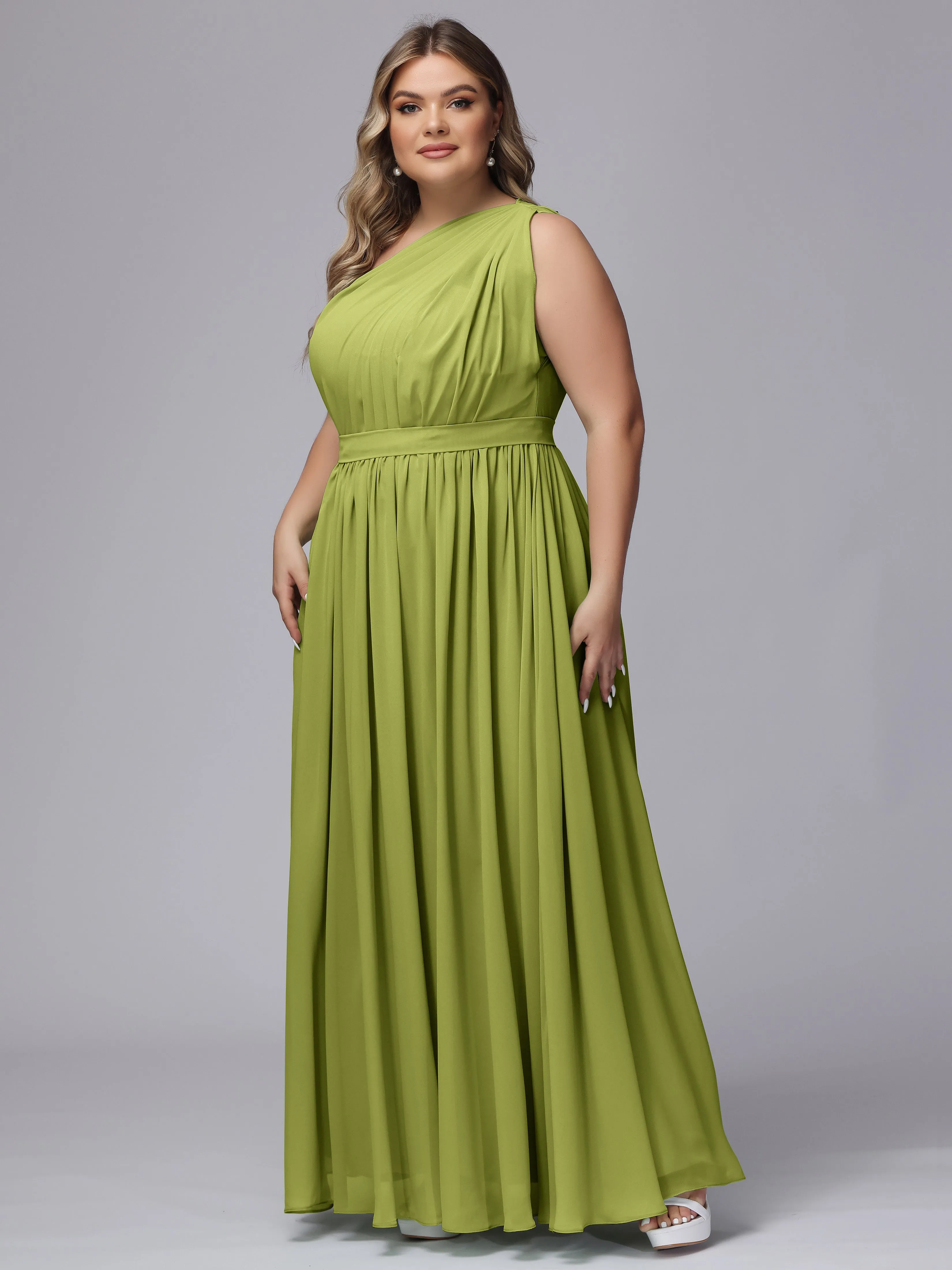 One-shoulder Plus Size Chiffon Bridesmaid Dresses