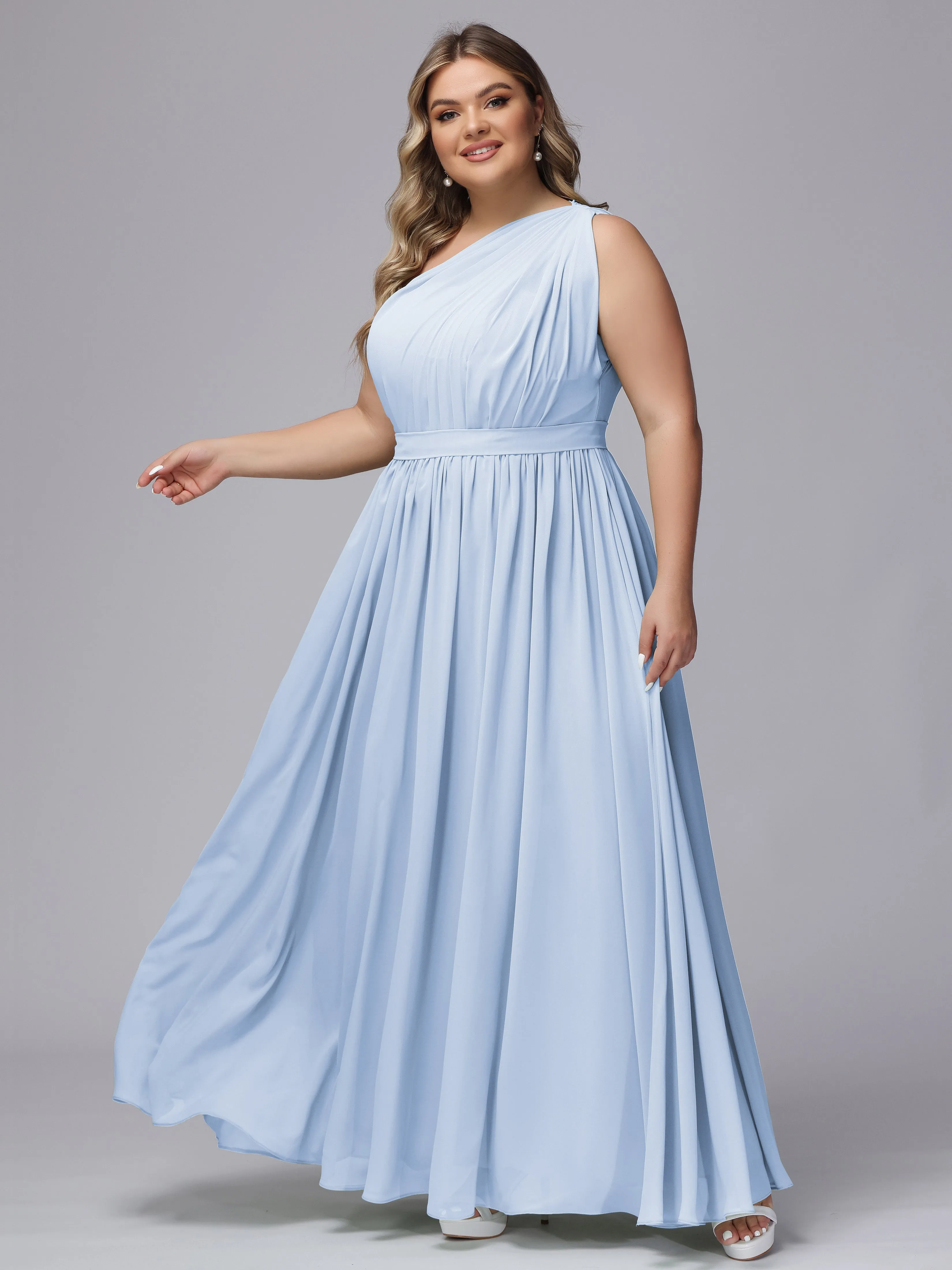 One-shoulder Plus Size Chiffon Bridesmaid Dresses