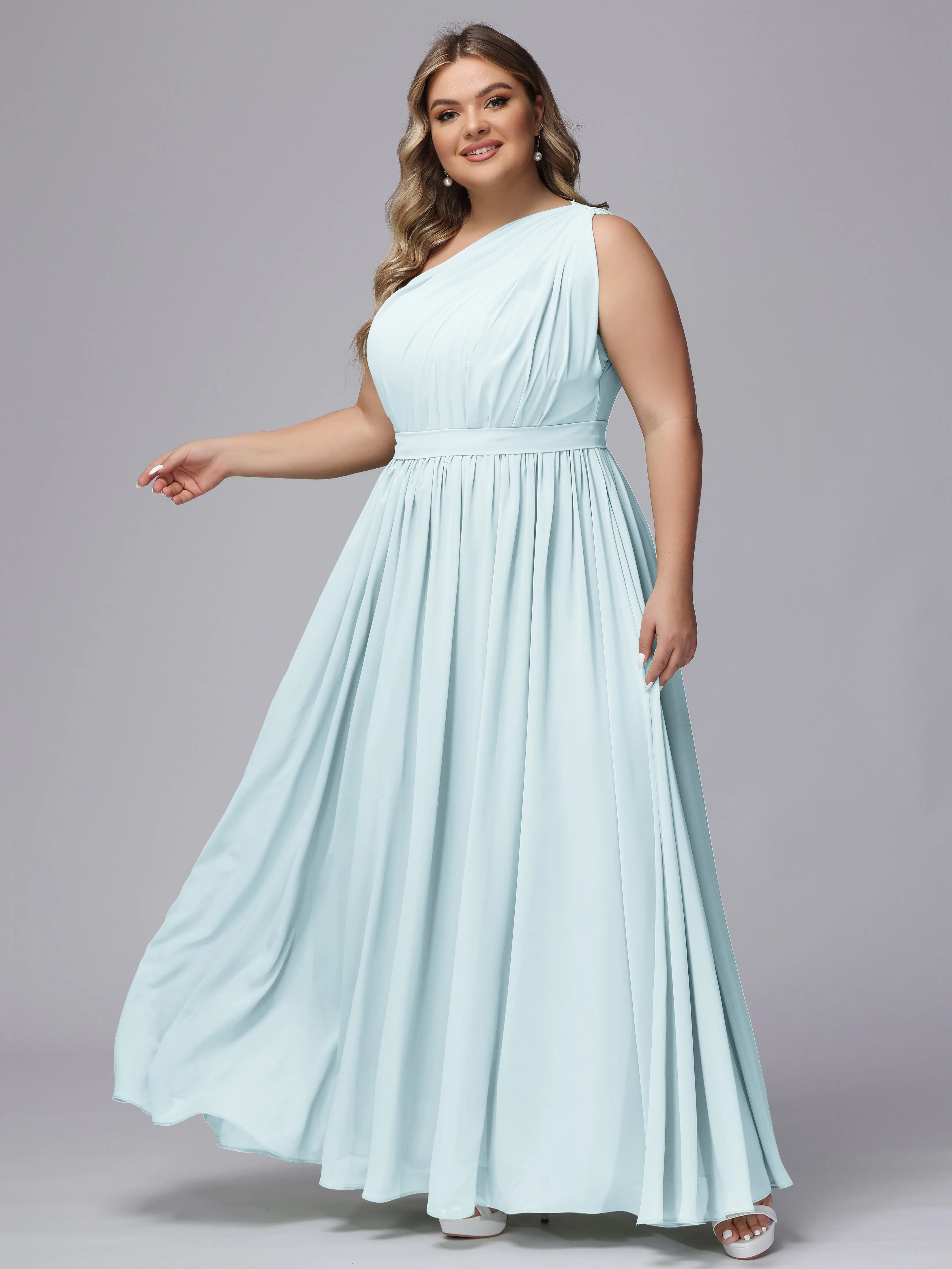 One-shoulder Plus Size Chiffon Bridesmaid Dresses