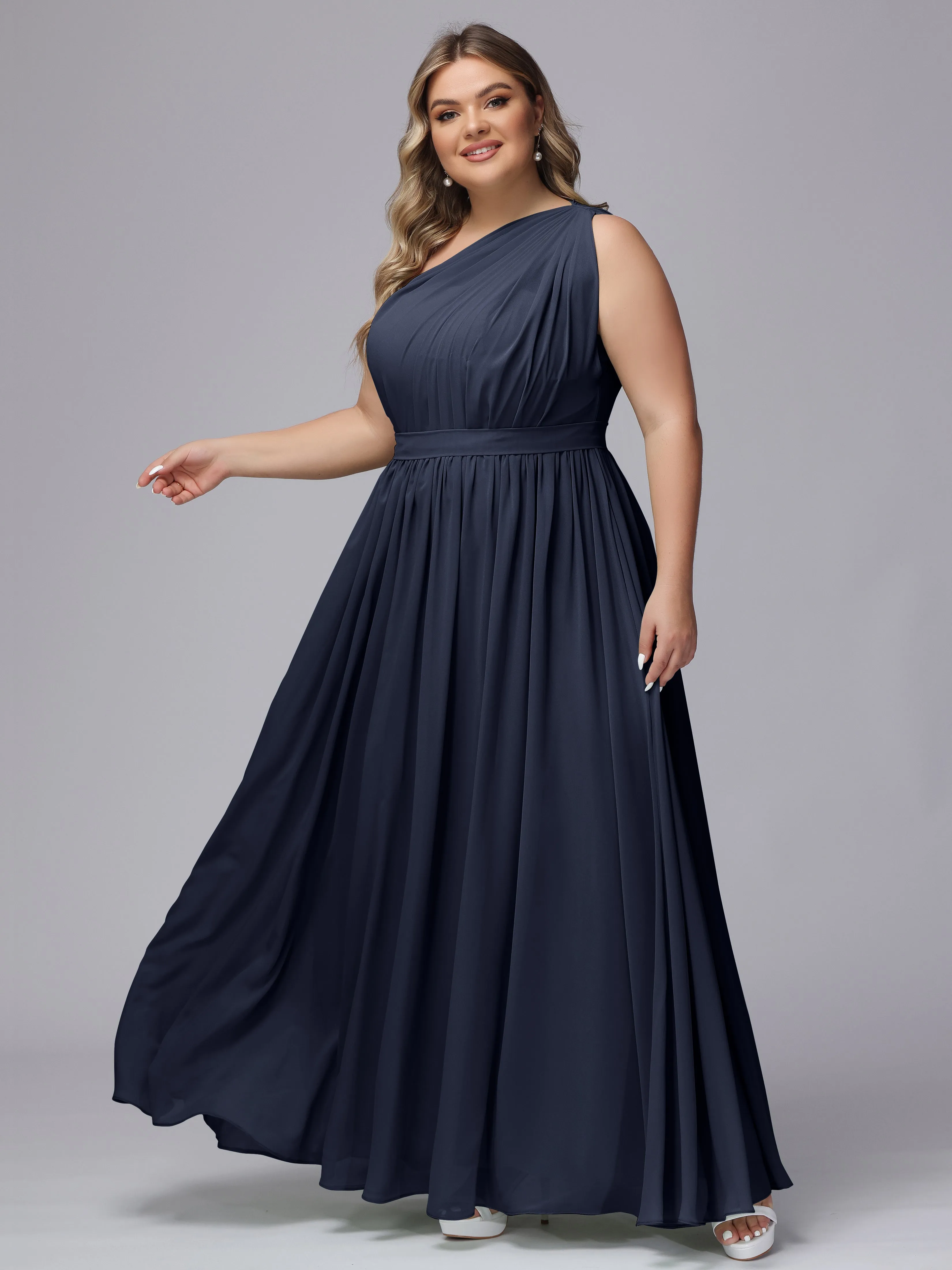 One-shoulder Plus Size Chiffon Bridesmaid Dresses