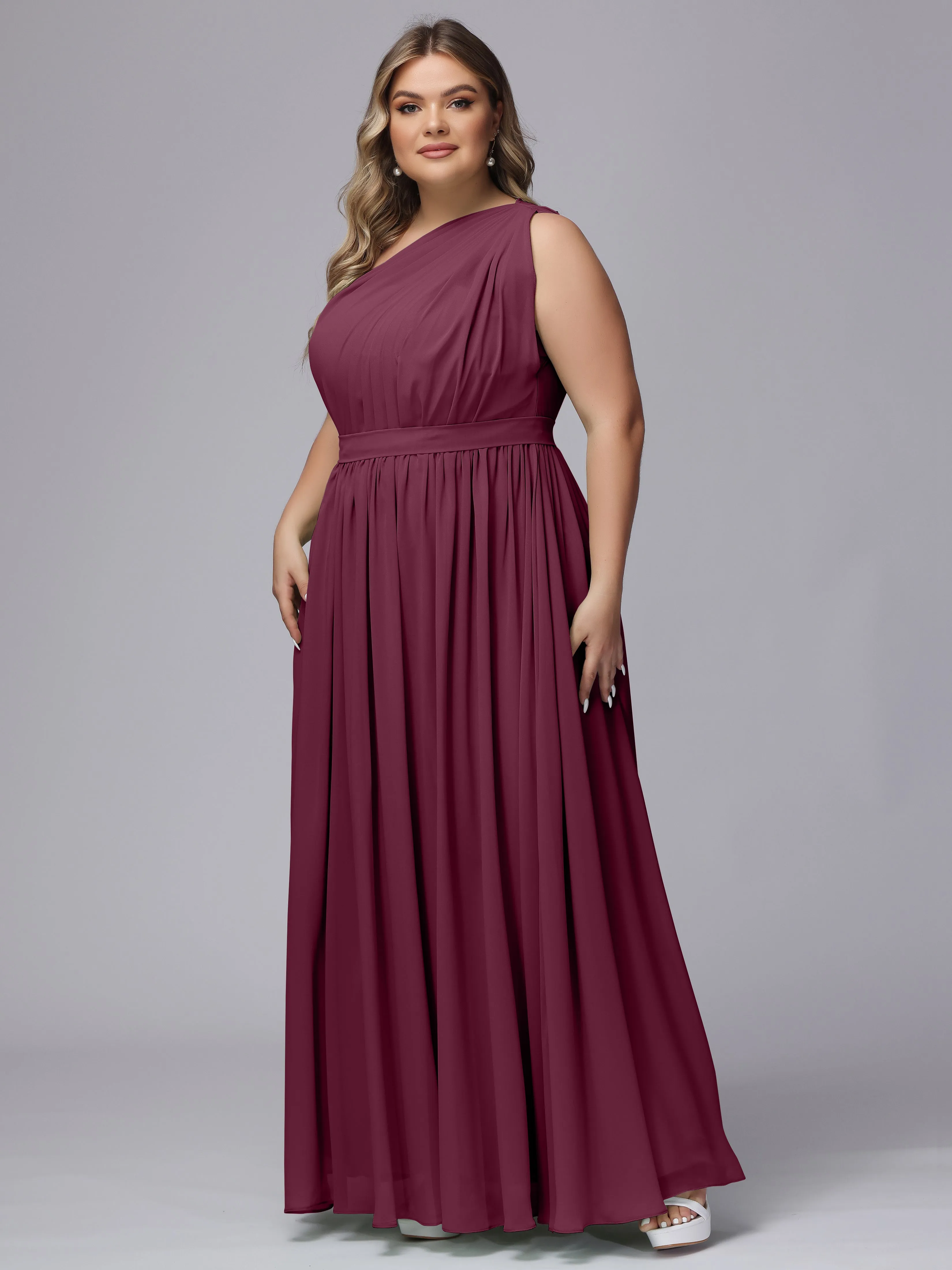 One-shoulder Plus Size Chiffon Bridesmaid Dresses