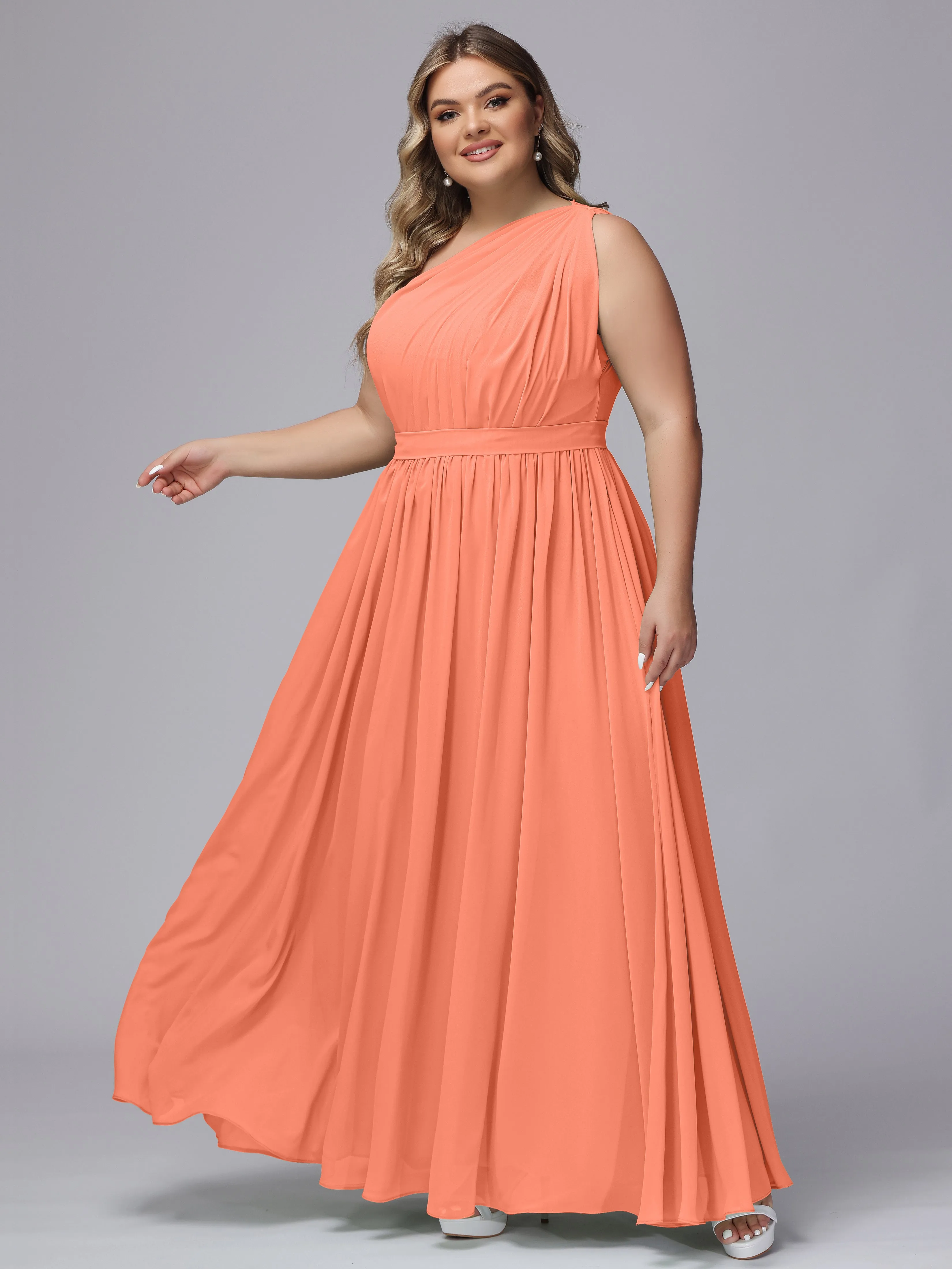 One-shoulder Plus Size Chiffon Bridesmaid Dresses