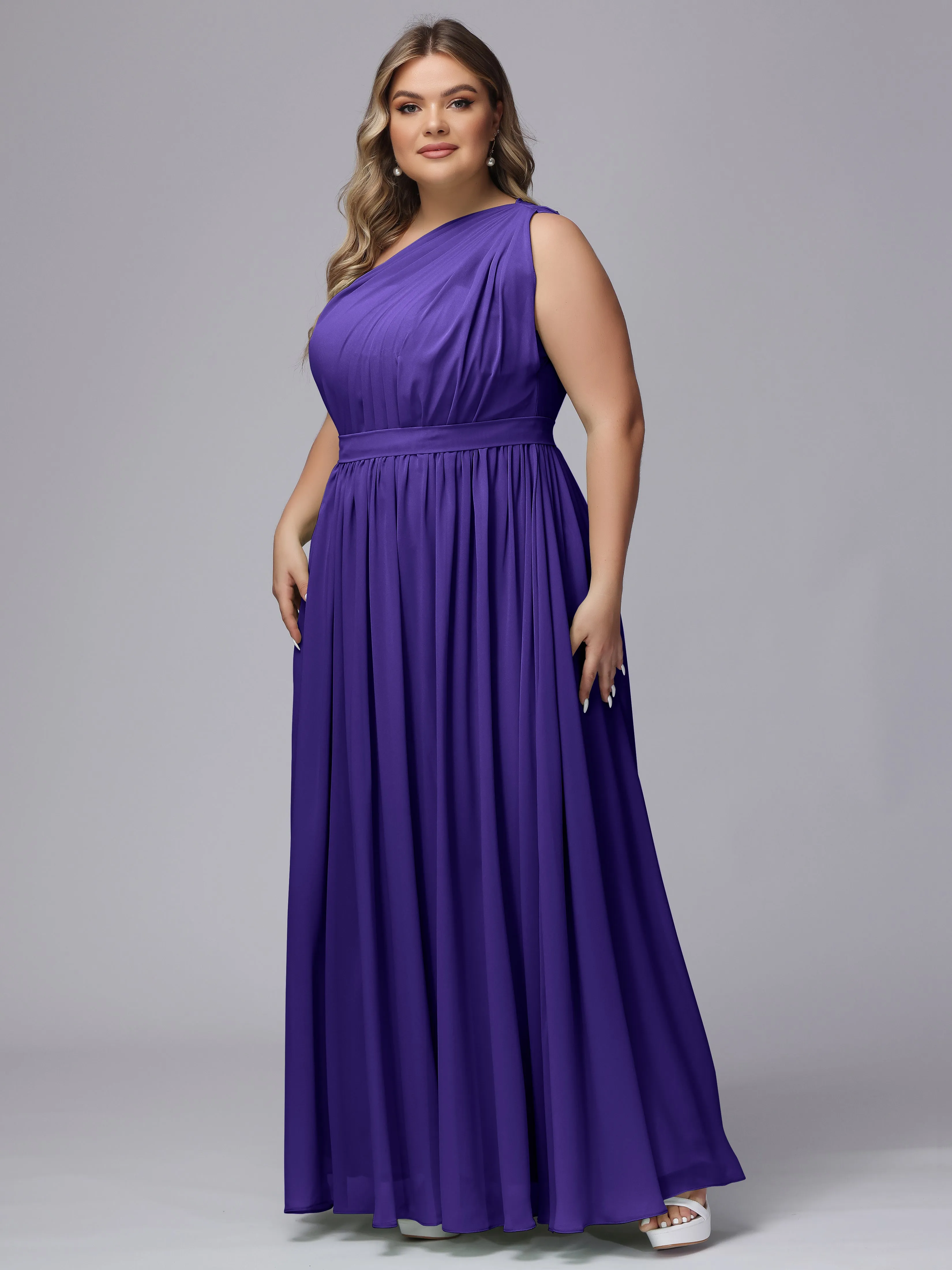 One-shoulder Plus Size Chiffon Bridesmaid Dresses