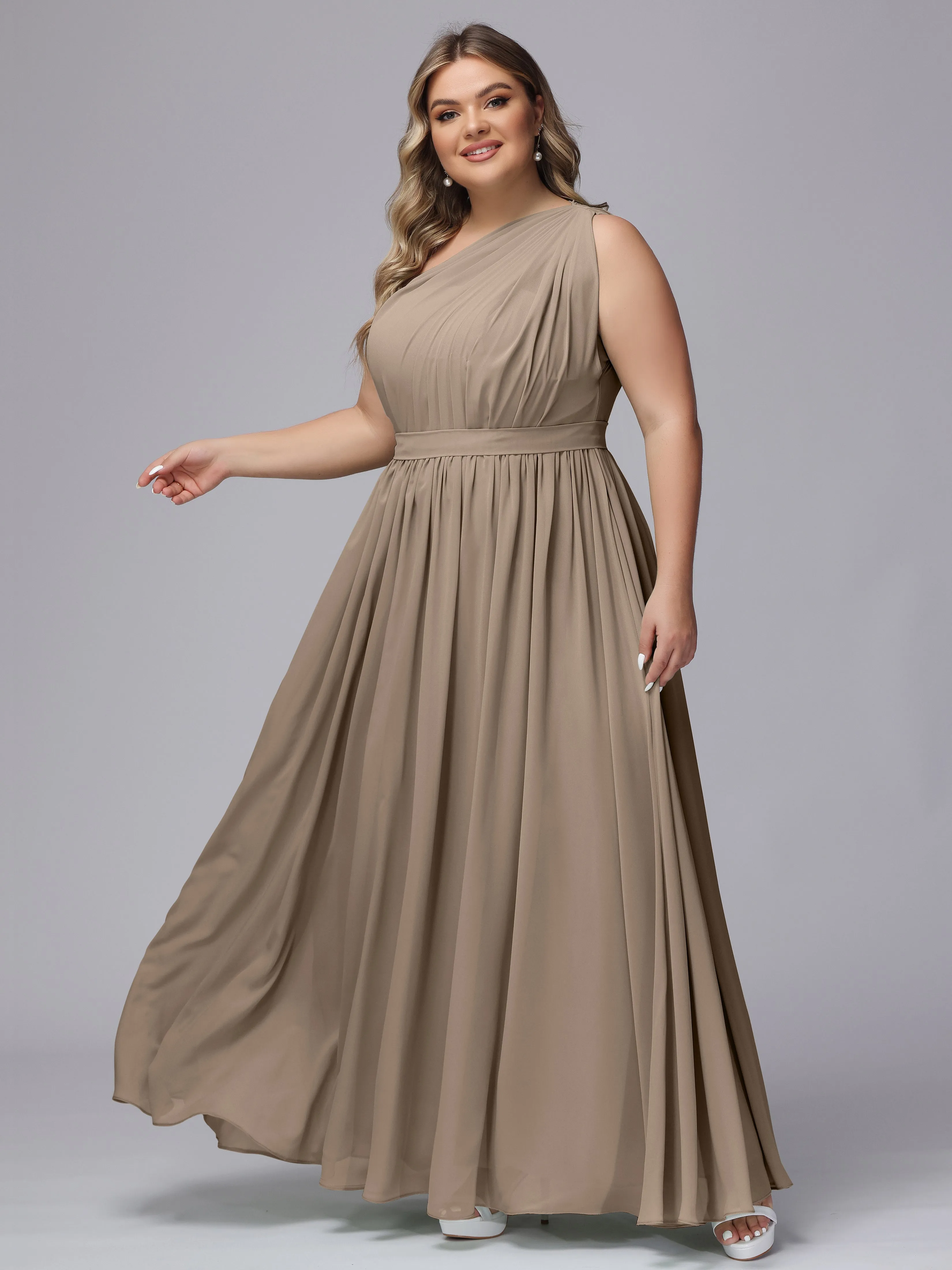 One-shoulder Plus Size Chiffon Bridesmaid Dresses