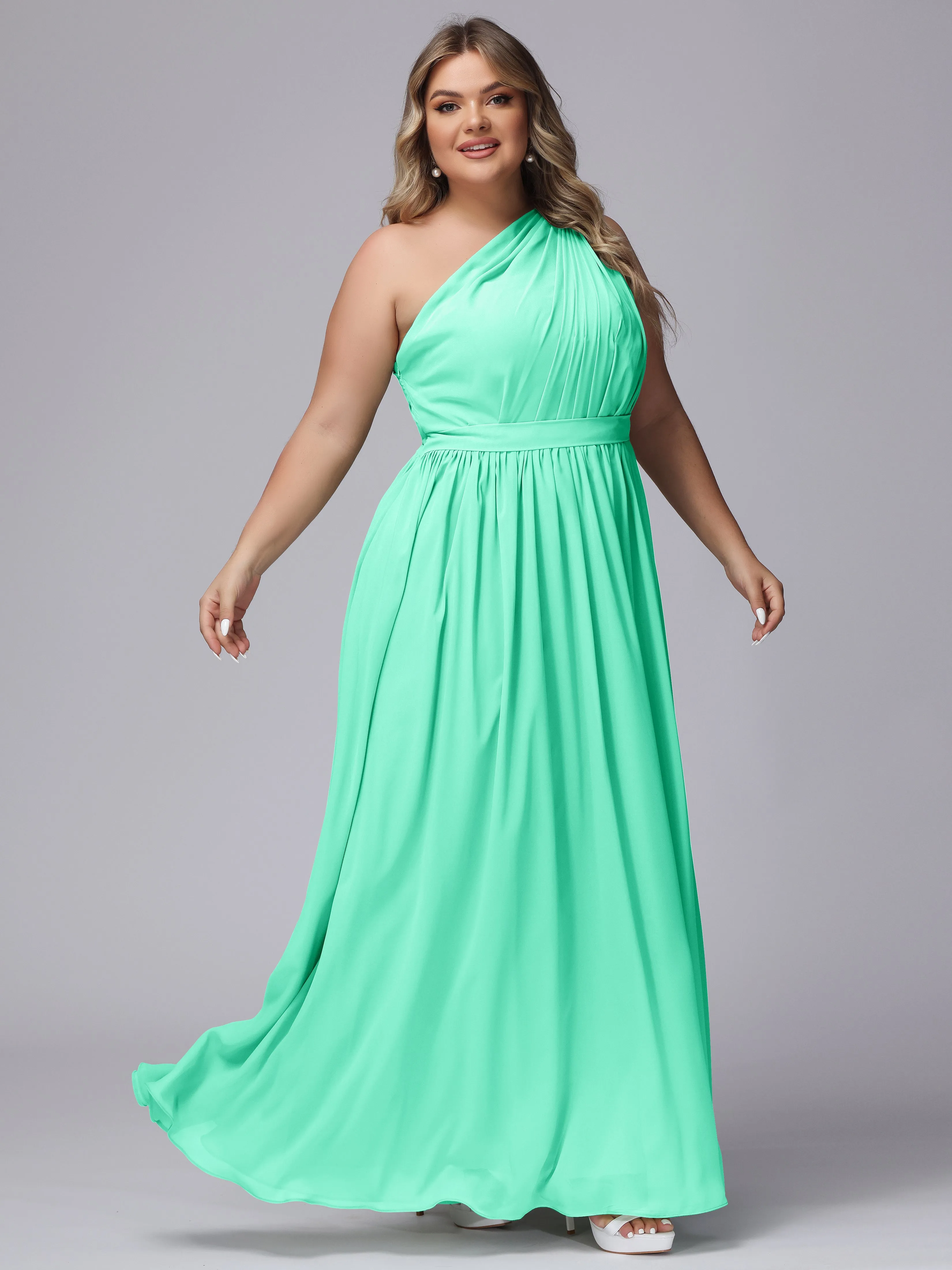 One-shoulder Plus Size Chiffon Bridesmaid Dresses