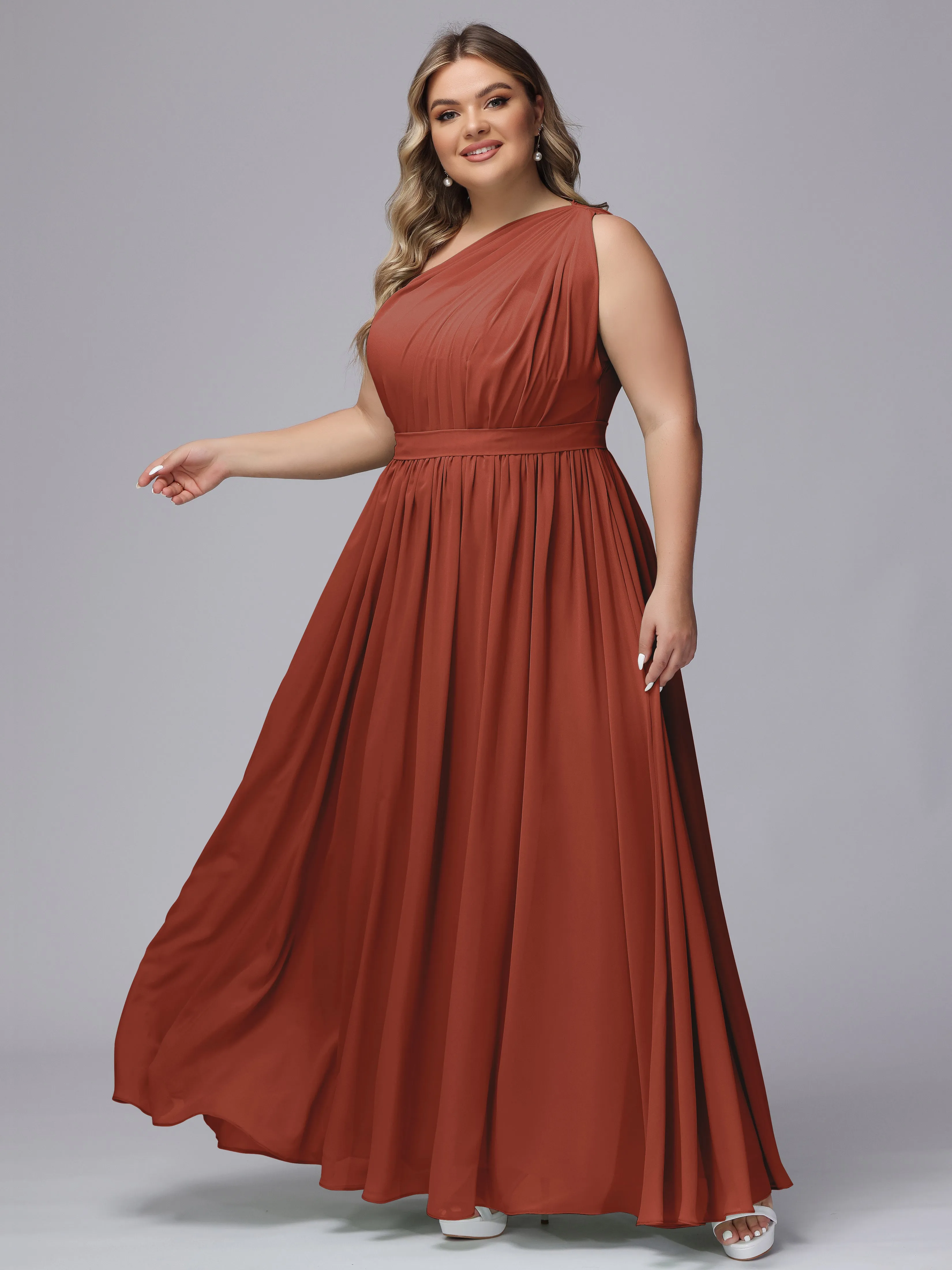 One-shoulder Plus Size Chiffon Bridesmaid Dresses