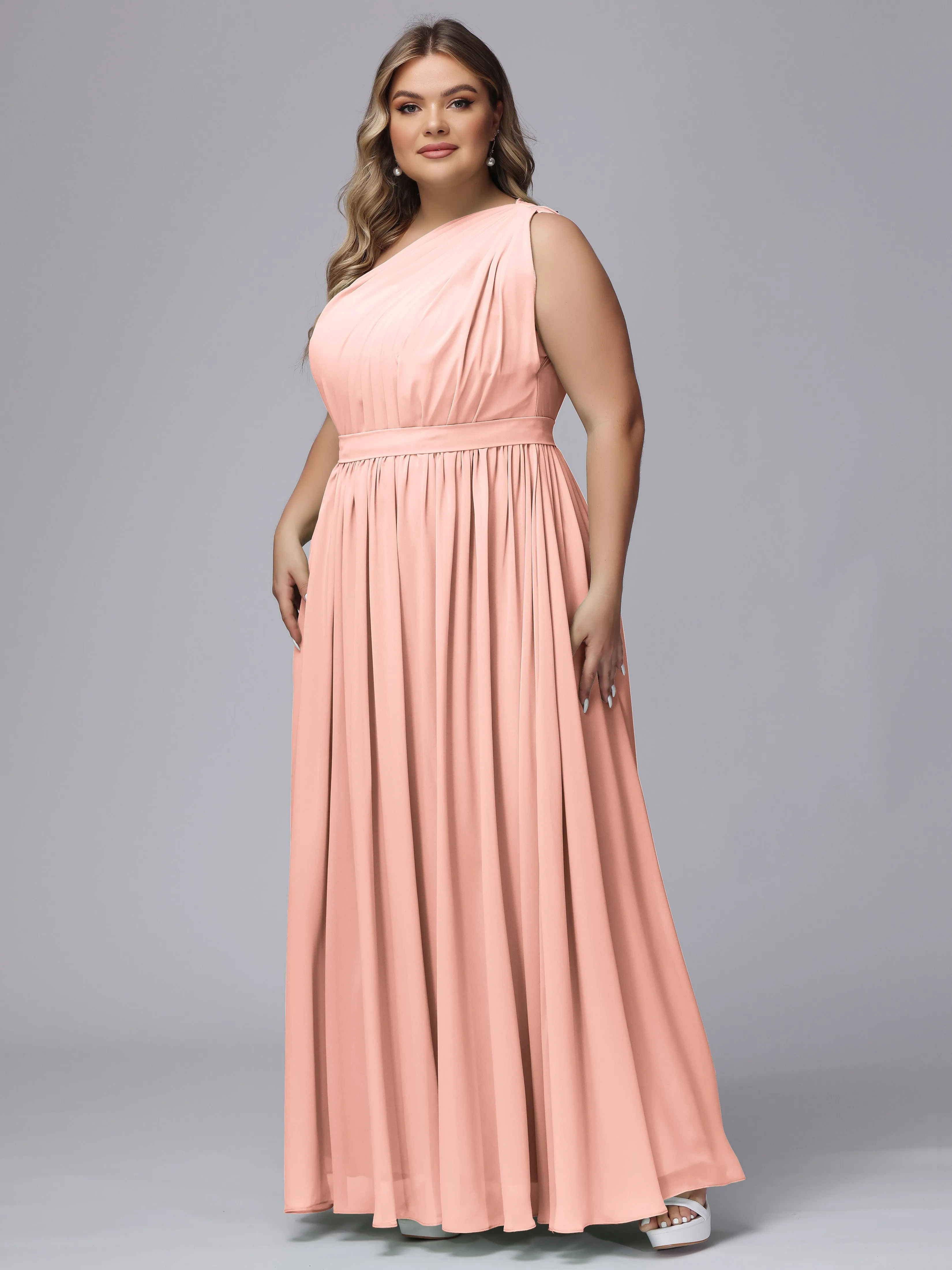 One-shoulder Plus Size Chiffon Bridesmaid Dresses