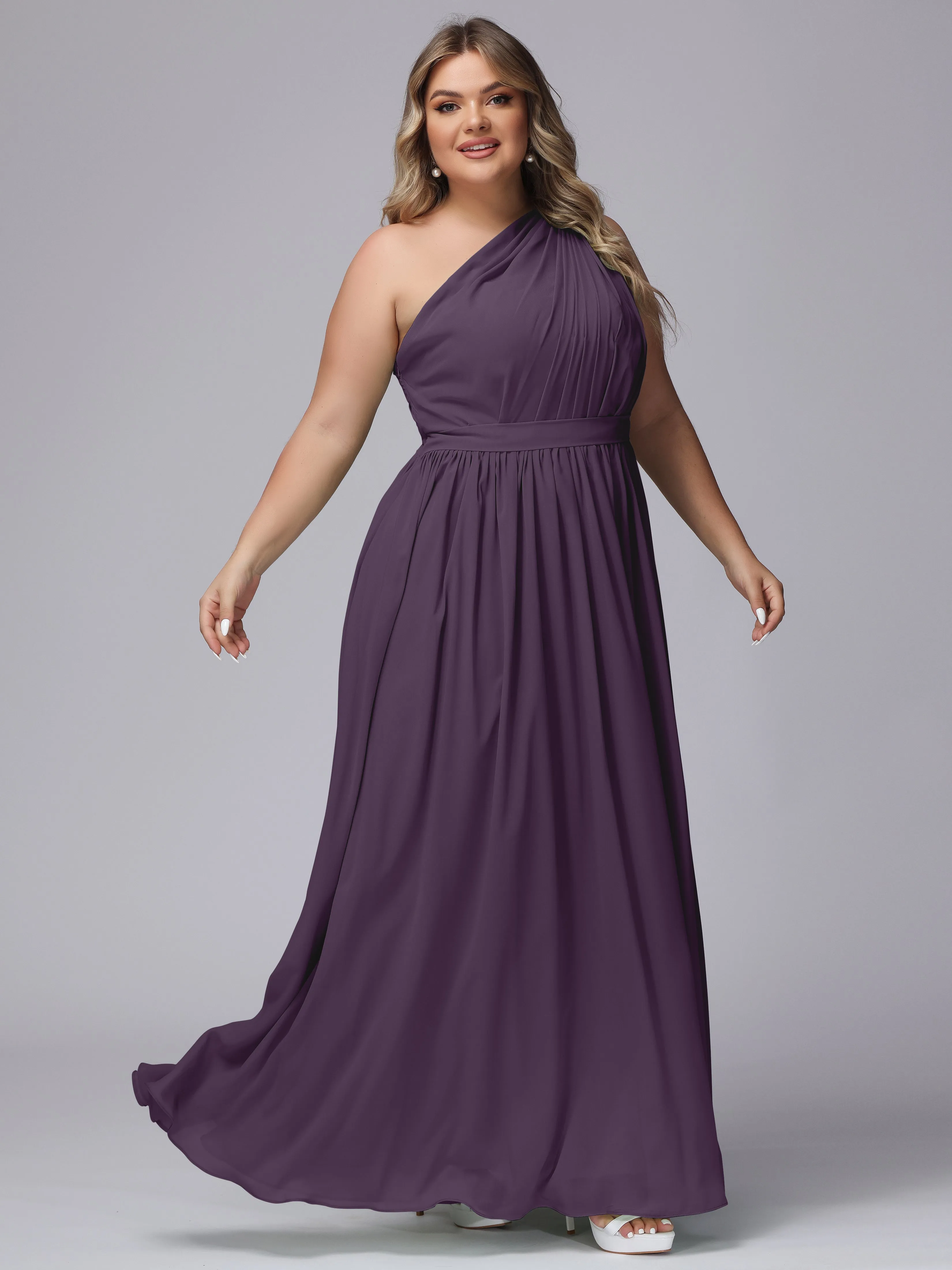 One-shoulder Plus Size Chiffon Bridesmaid Dresses