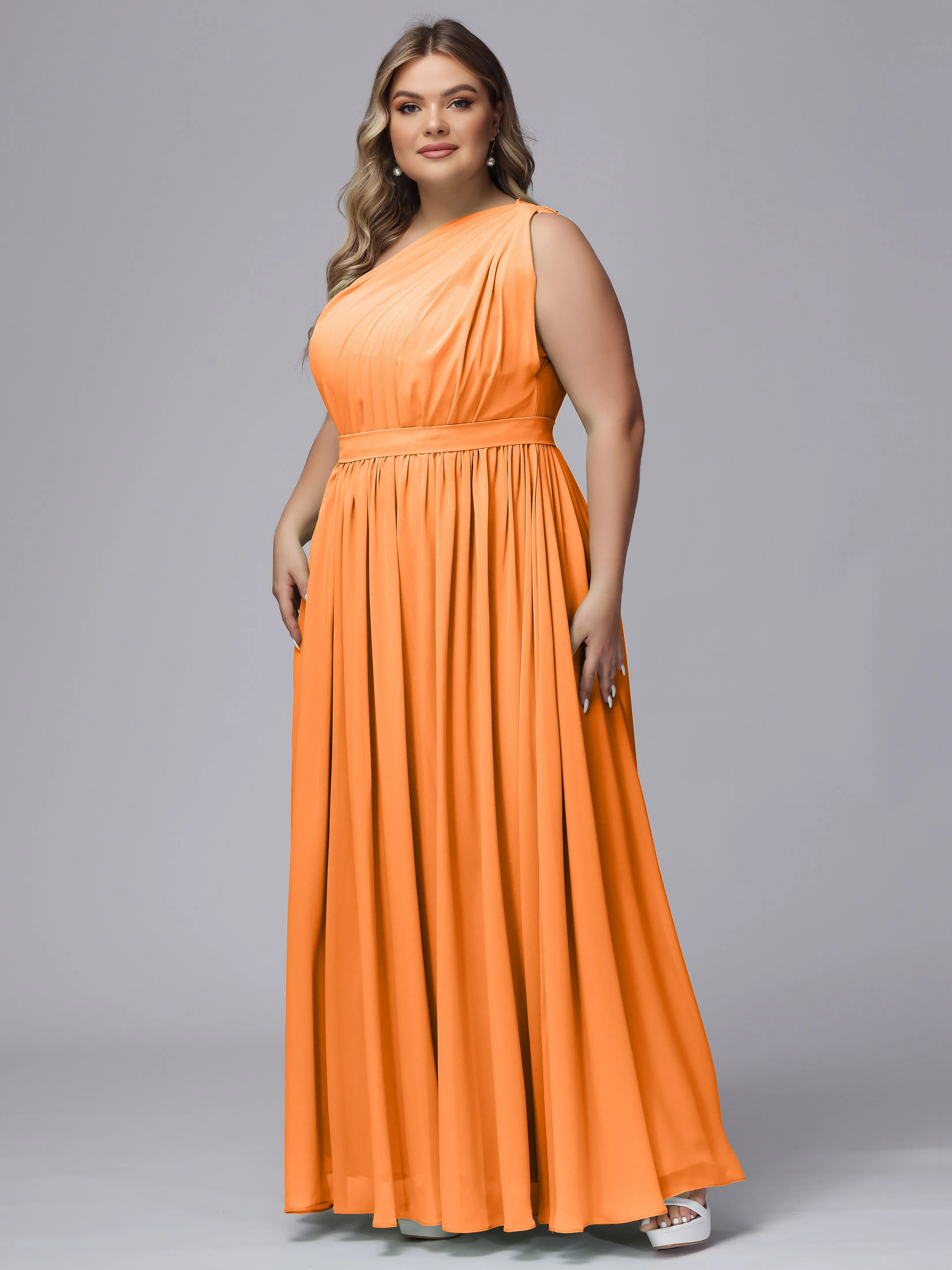 One-shoulder Plus Size Chiffon Bridesmaid Dresses