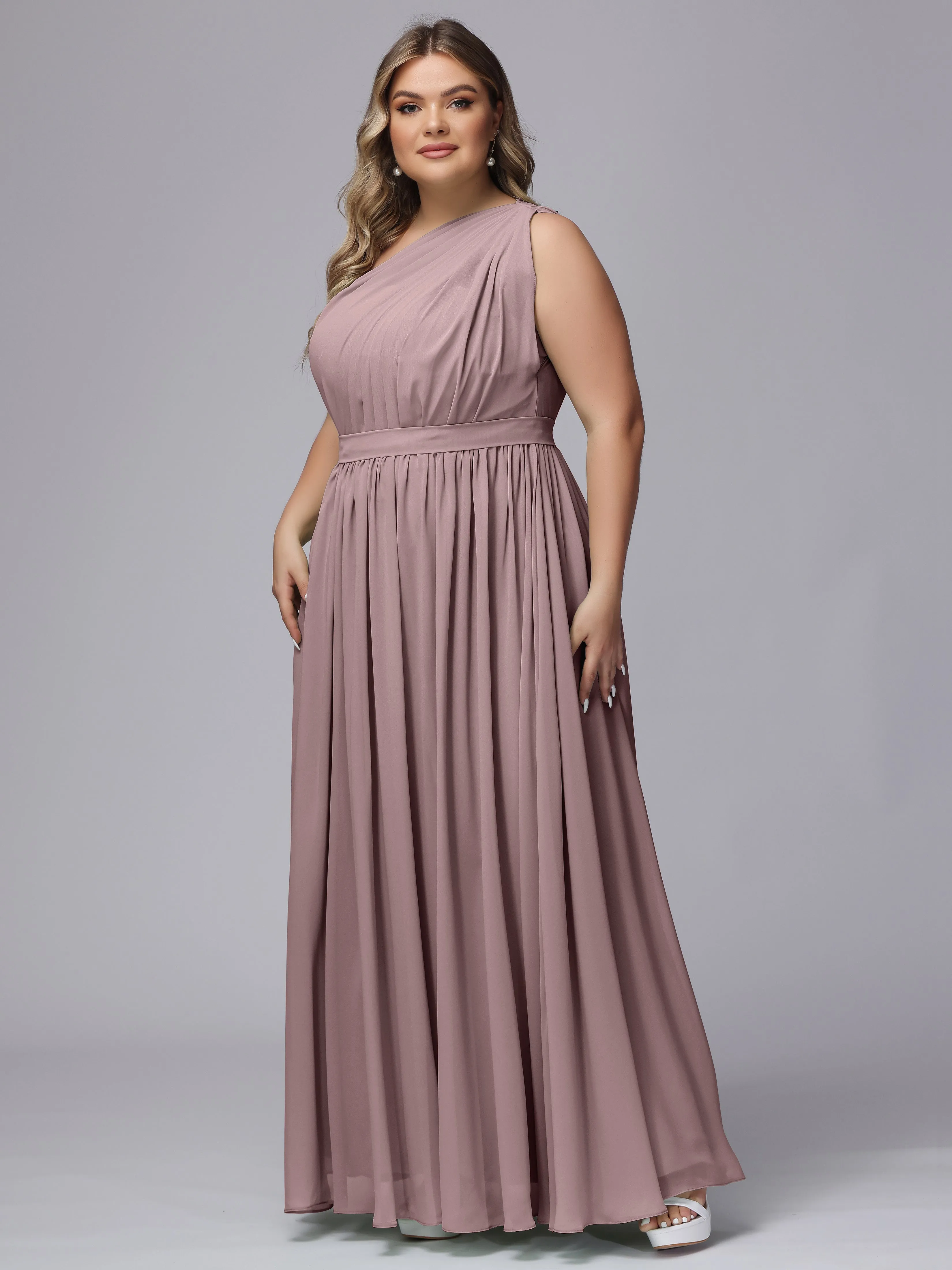 One-shoulder Plus Size Chiffon Bridesmaid Dresses