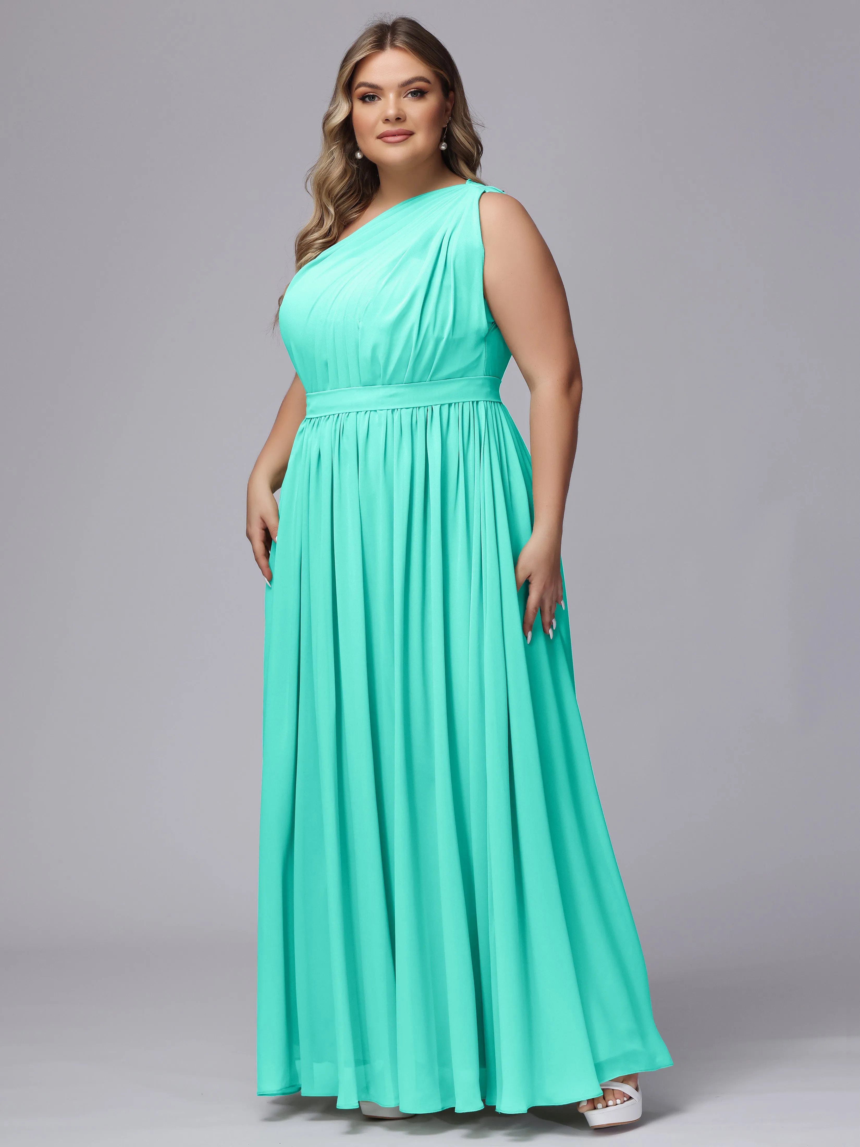 One-shoulder Plus Size Chiffon Bridesmaid Dresses