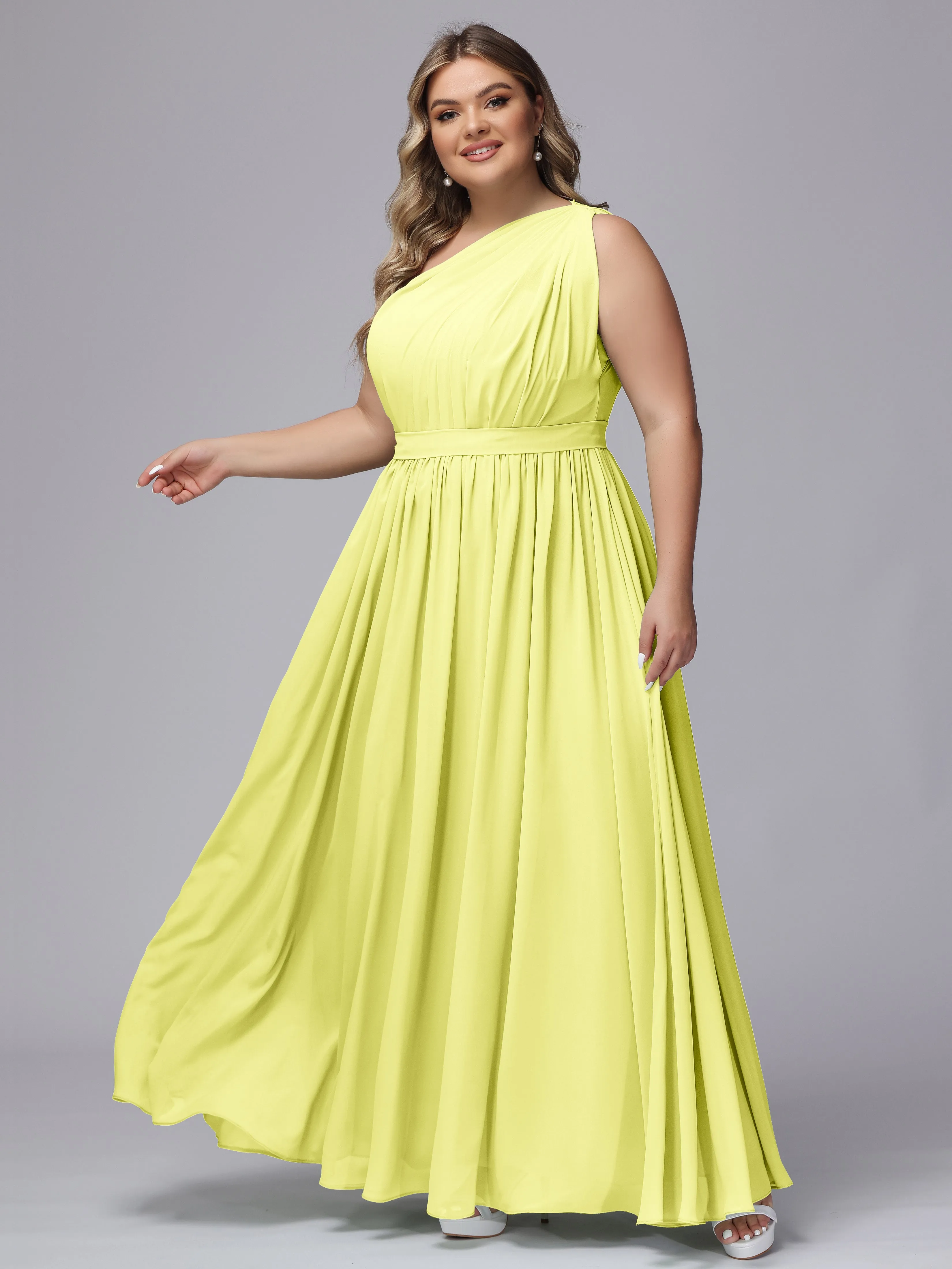 One-shoulder Plus Size Chiffon Bridesmaid Dresses