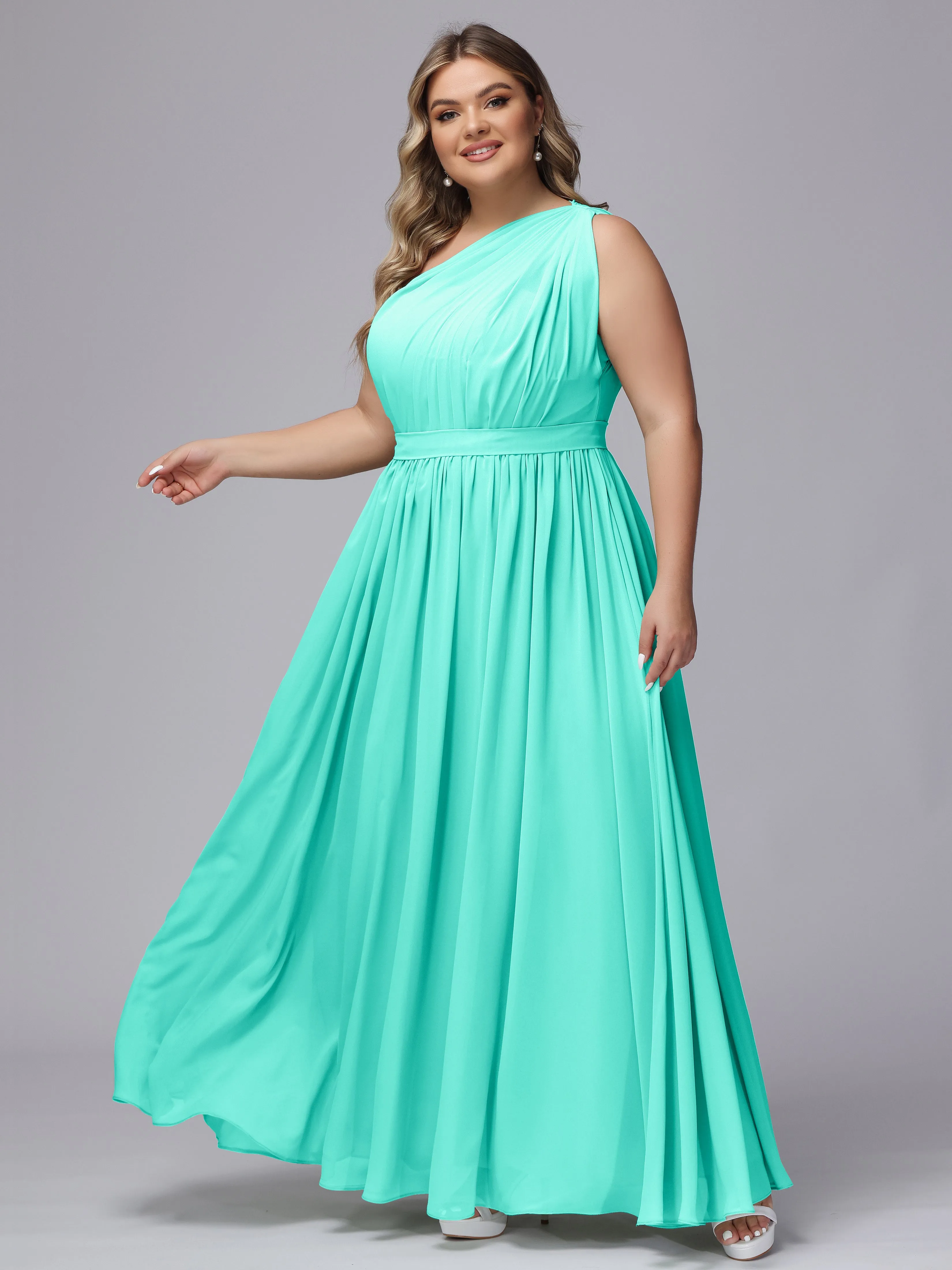One-shoulder Plus Size Chiffon Bridesmaid Dresses