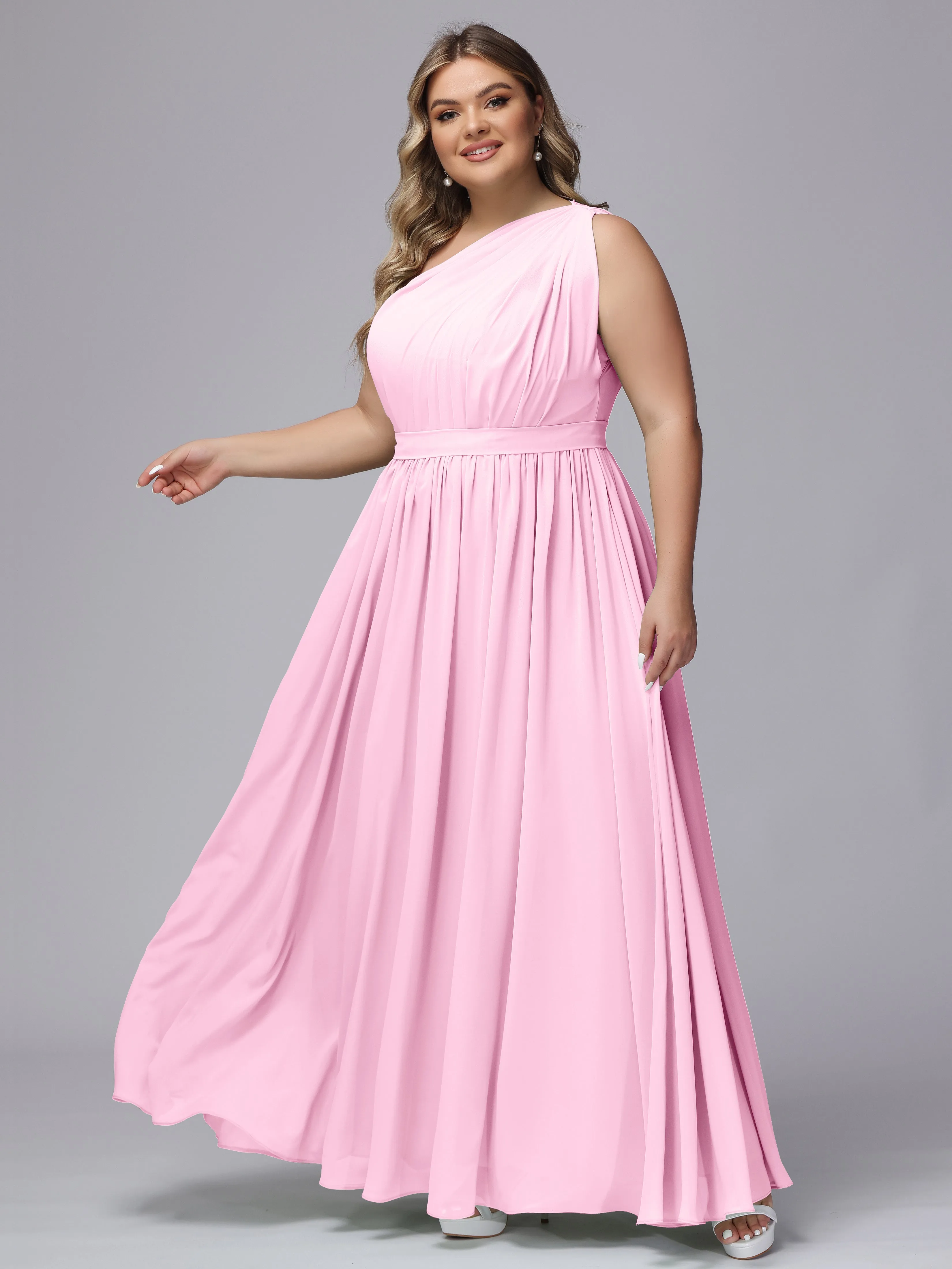 One-shoulder Plus Size Chiffon Bridesmaid Dresses