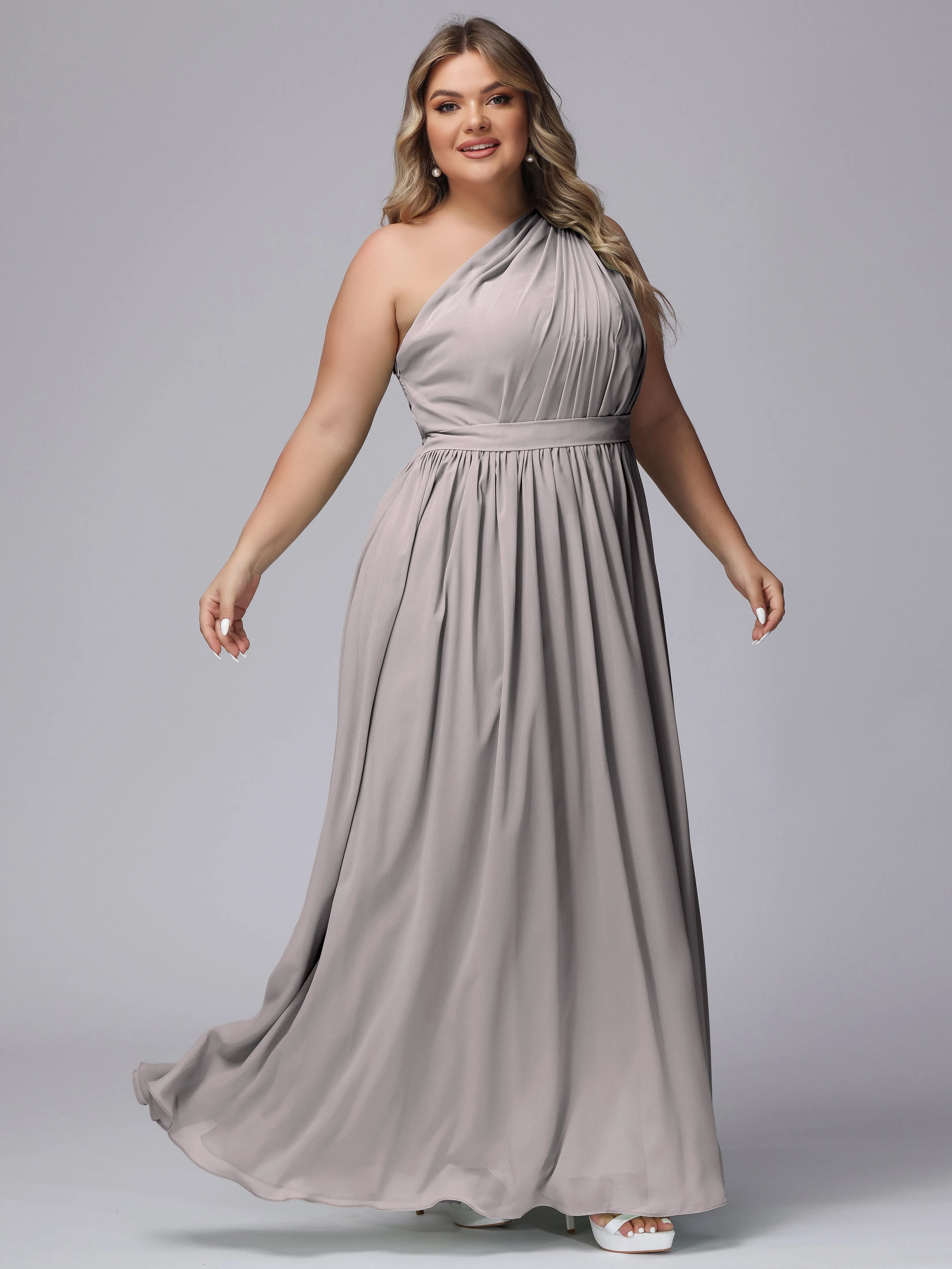 One-shoulder Plus Size Chiffon Bridesmaid Dresses