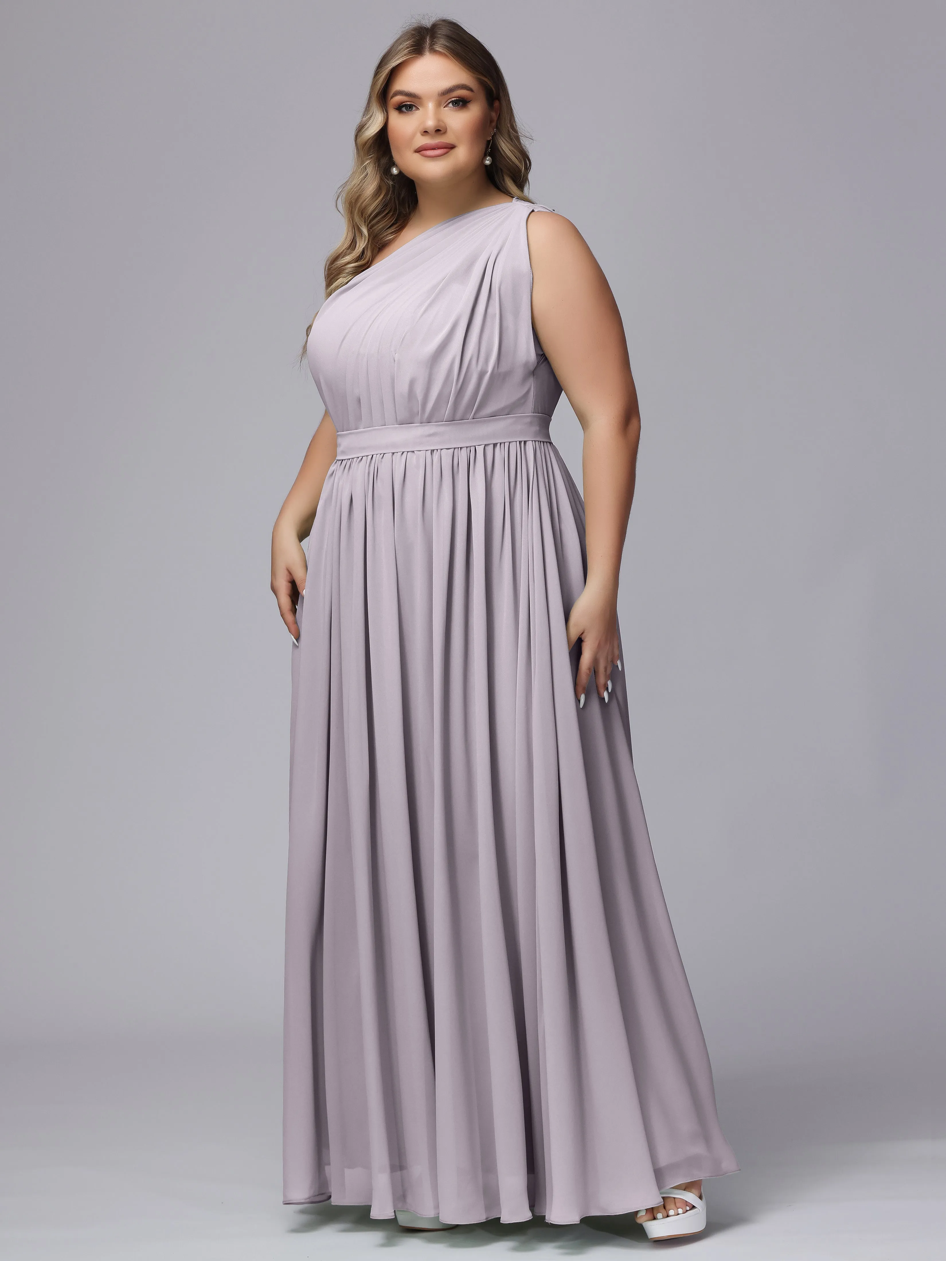 One-shoulder Plus Size Chiffon Bridesmaid Dresses