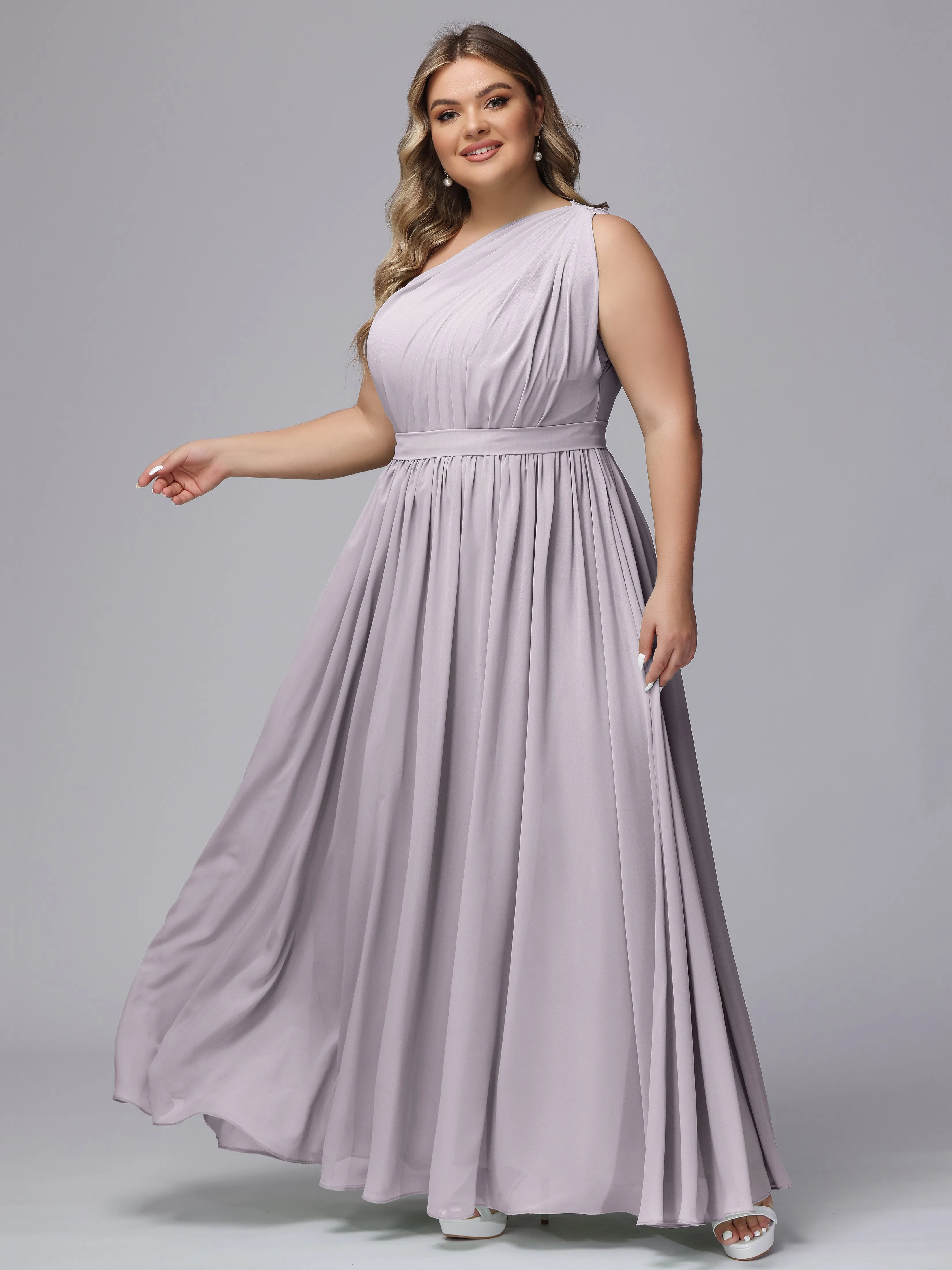 One-shoulder Plus Size Chiffon Bridesmaid Dresses