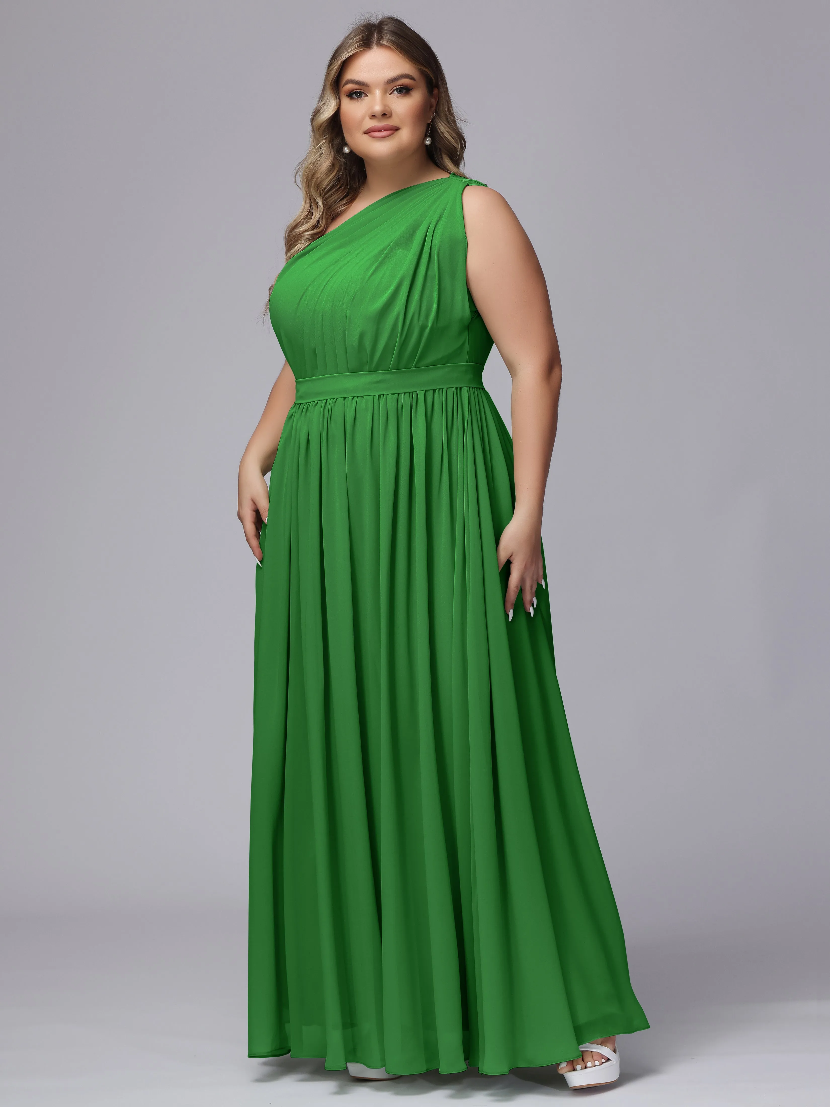 One-shoulder Plus Size Chiffon Bridesmaid Dresses